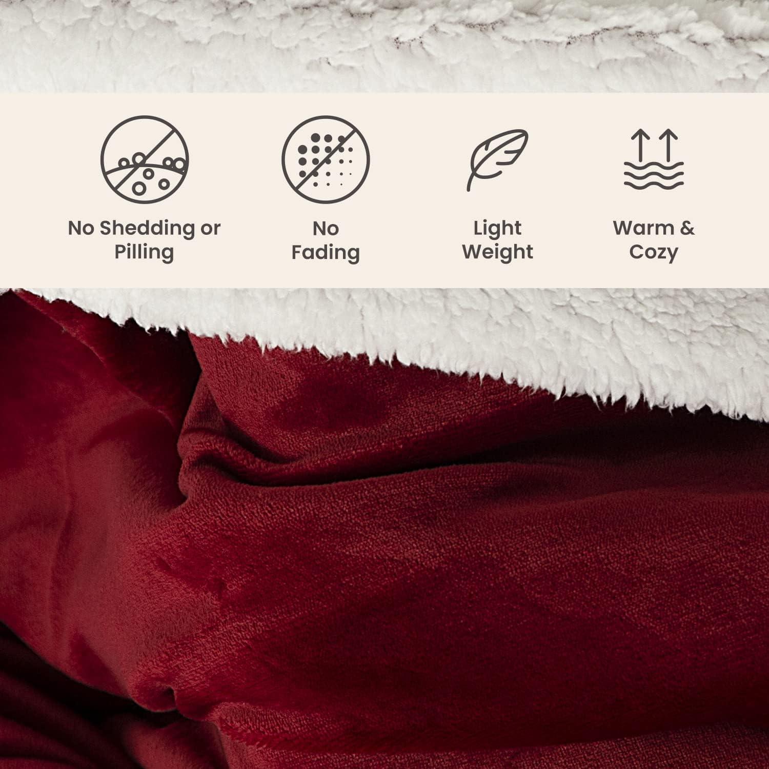 Everlasting Comfort Luxury Polyester Throw Blanket - Soft, 65”x50” (Red Wine)