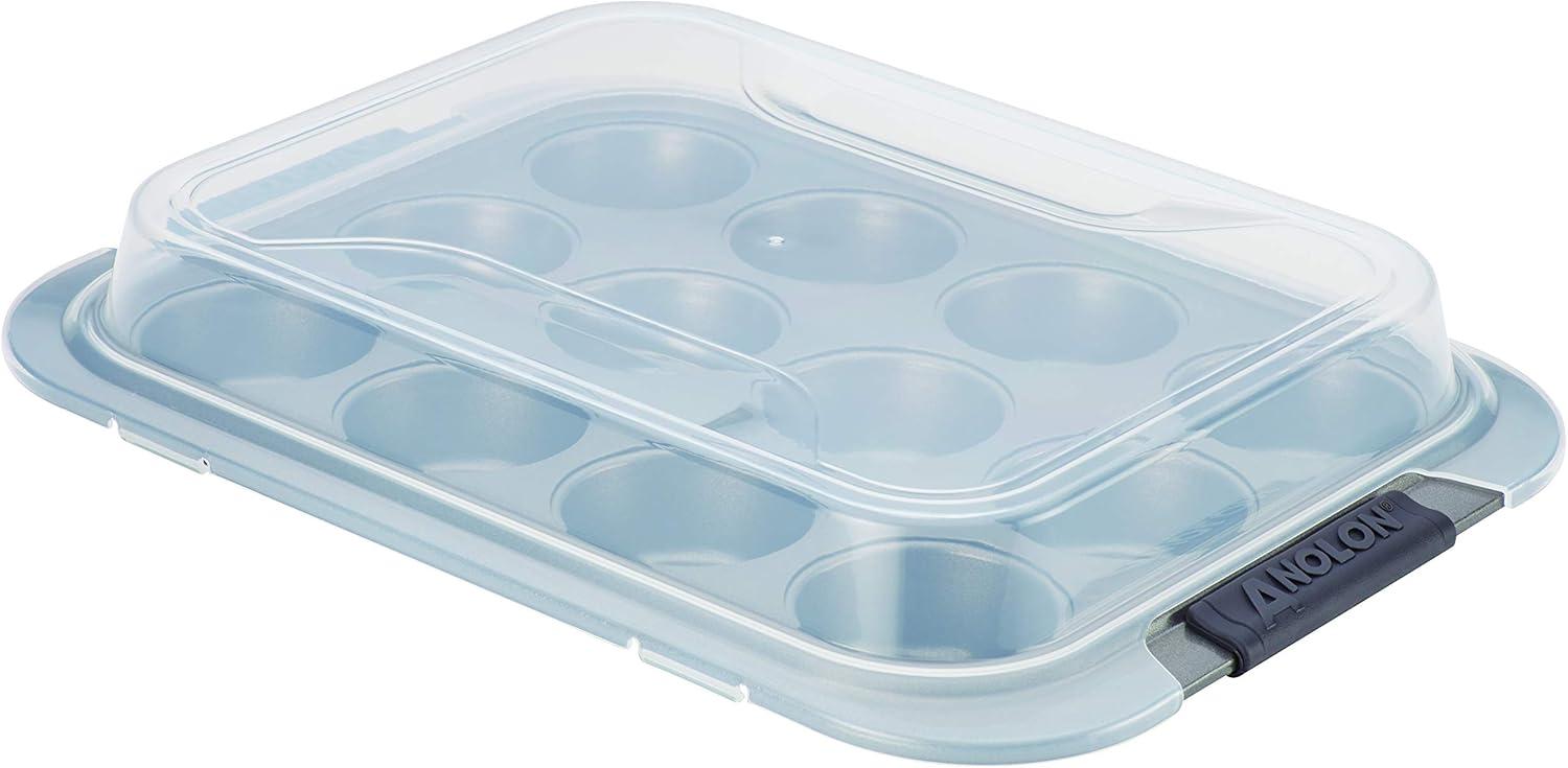 Anolon Advanced Bakeware Nonstick Muffin Pan with Lid, 12-Cup, Graphite