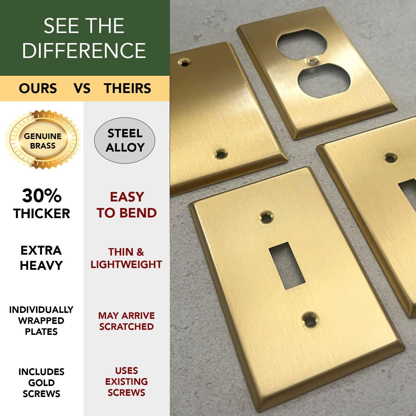 Brushed Brass Double Toggle Light Switch Cover Plate