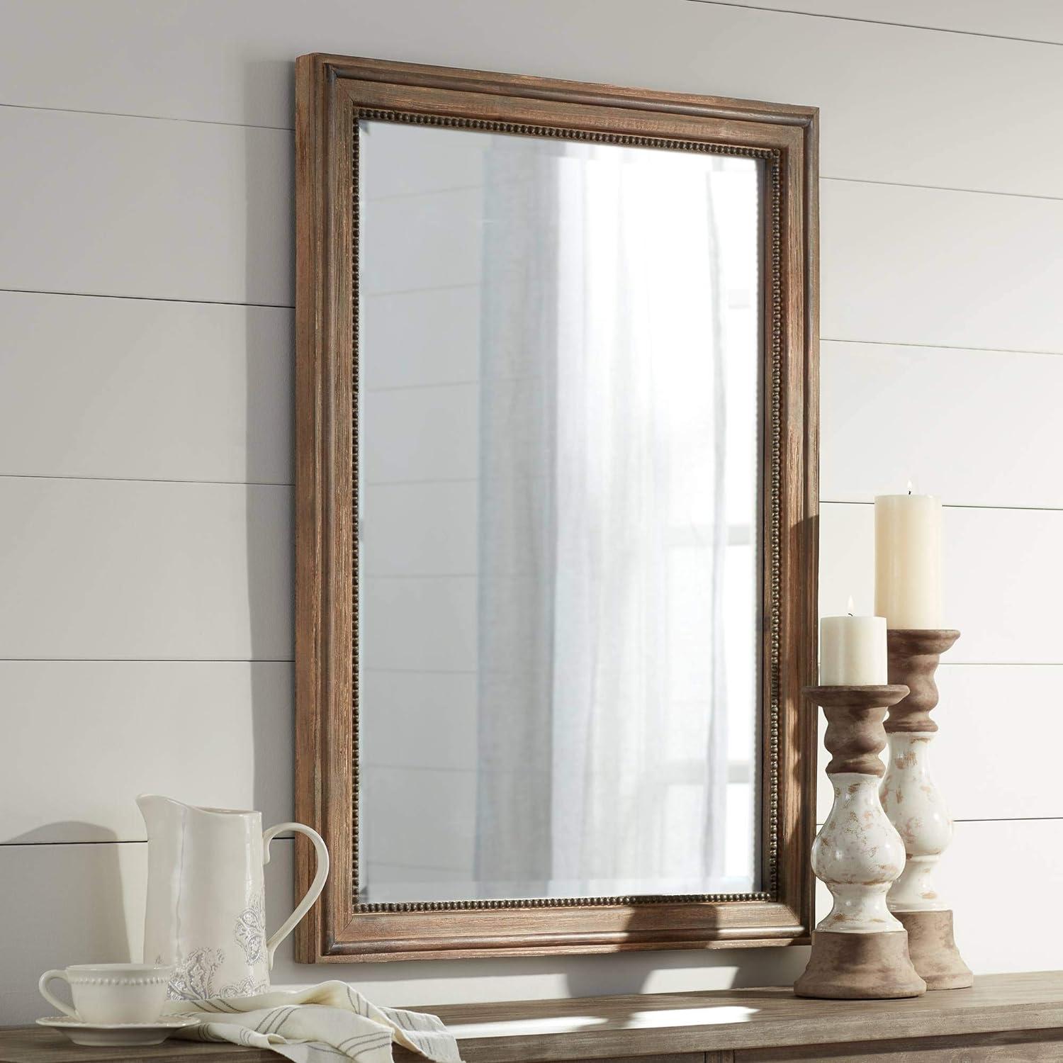 Rustic Farmhouse Beveled Rectangular Wood Wall Mirror