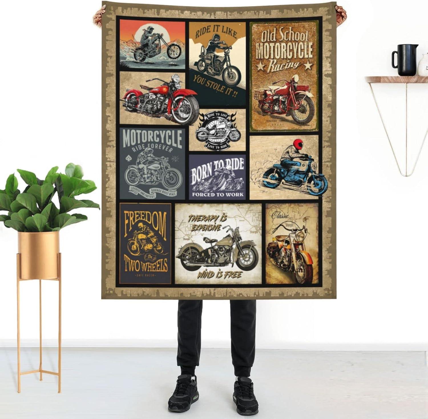 Motorcycle Blanket Gifts for Men and Women Throw Blanket for Couch Sofa Bed Plush Throw Fleece Blanket Soft Cozy Bedding for Kids and Adults Bedroom Size 60"x50"