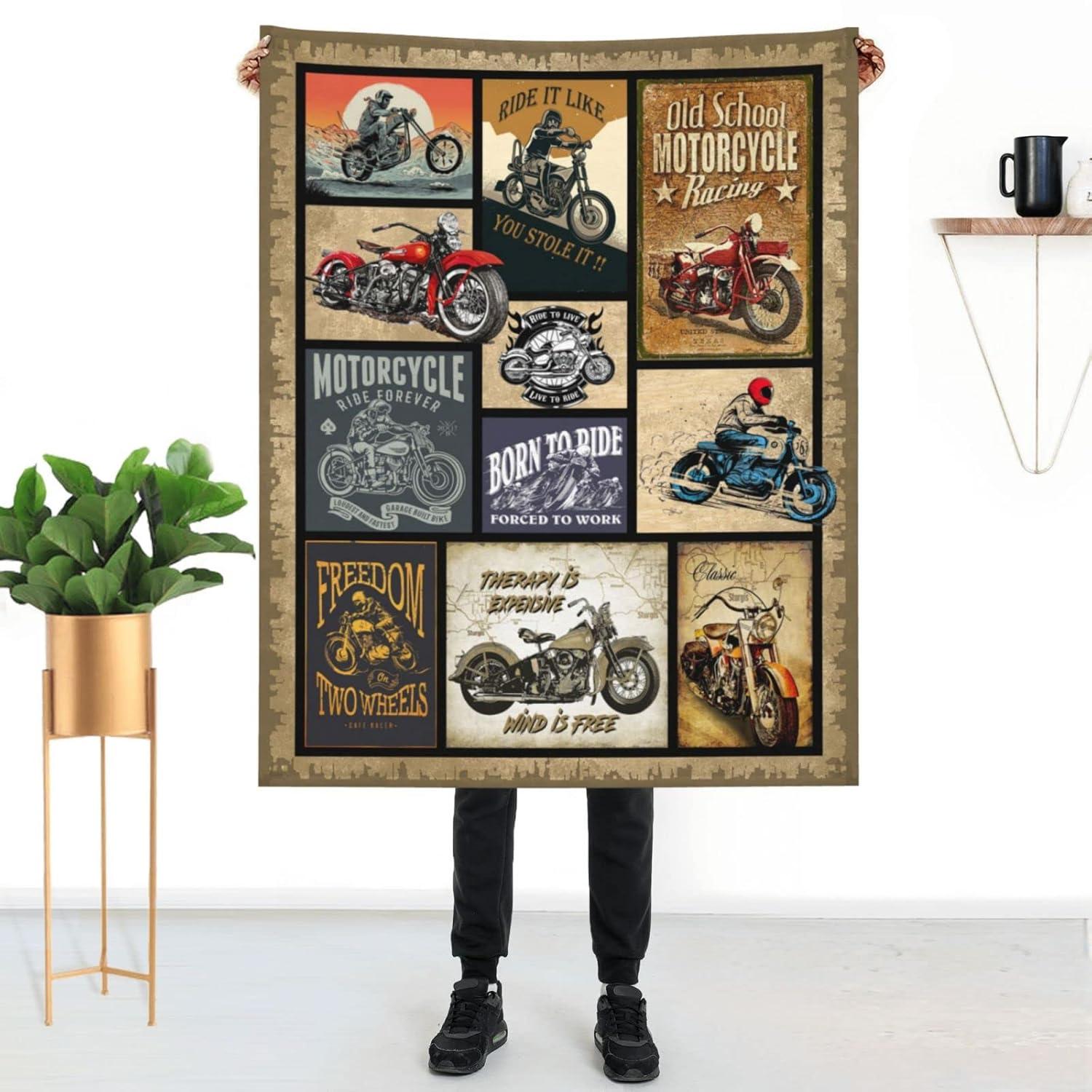 Motorcycle Blanket Gifts for Men and Women Throw Blanket for Couch Sofa Bed Plush Throw Fleece Blanket Soft Cozy Bedding for Kids and Adults Bedroom Size 60"x50"
