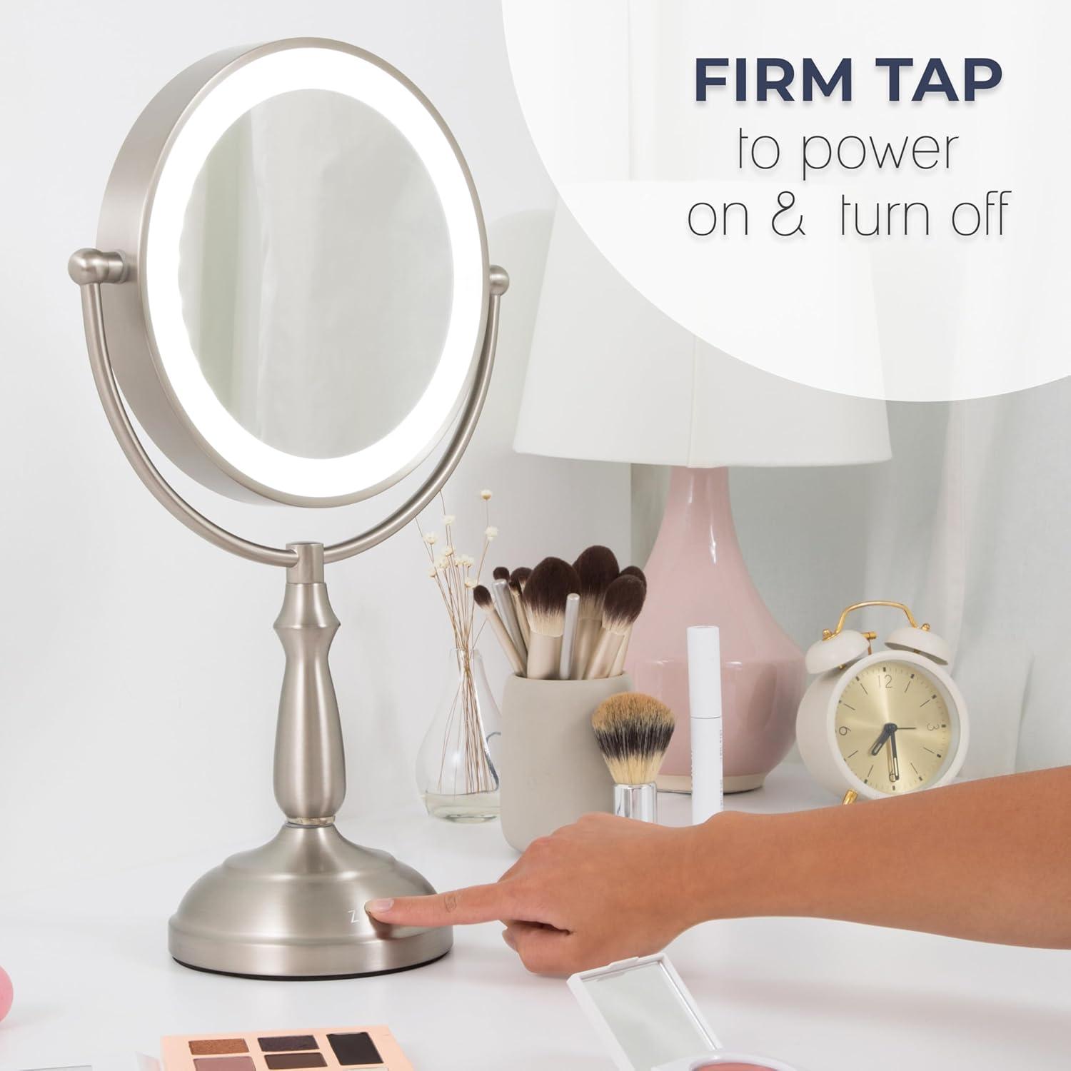 Chrome Round 10X/1X Magnifying LED Lighted Makeup Mirror