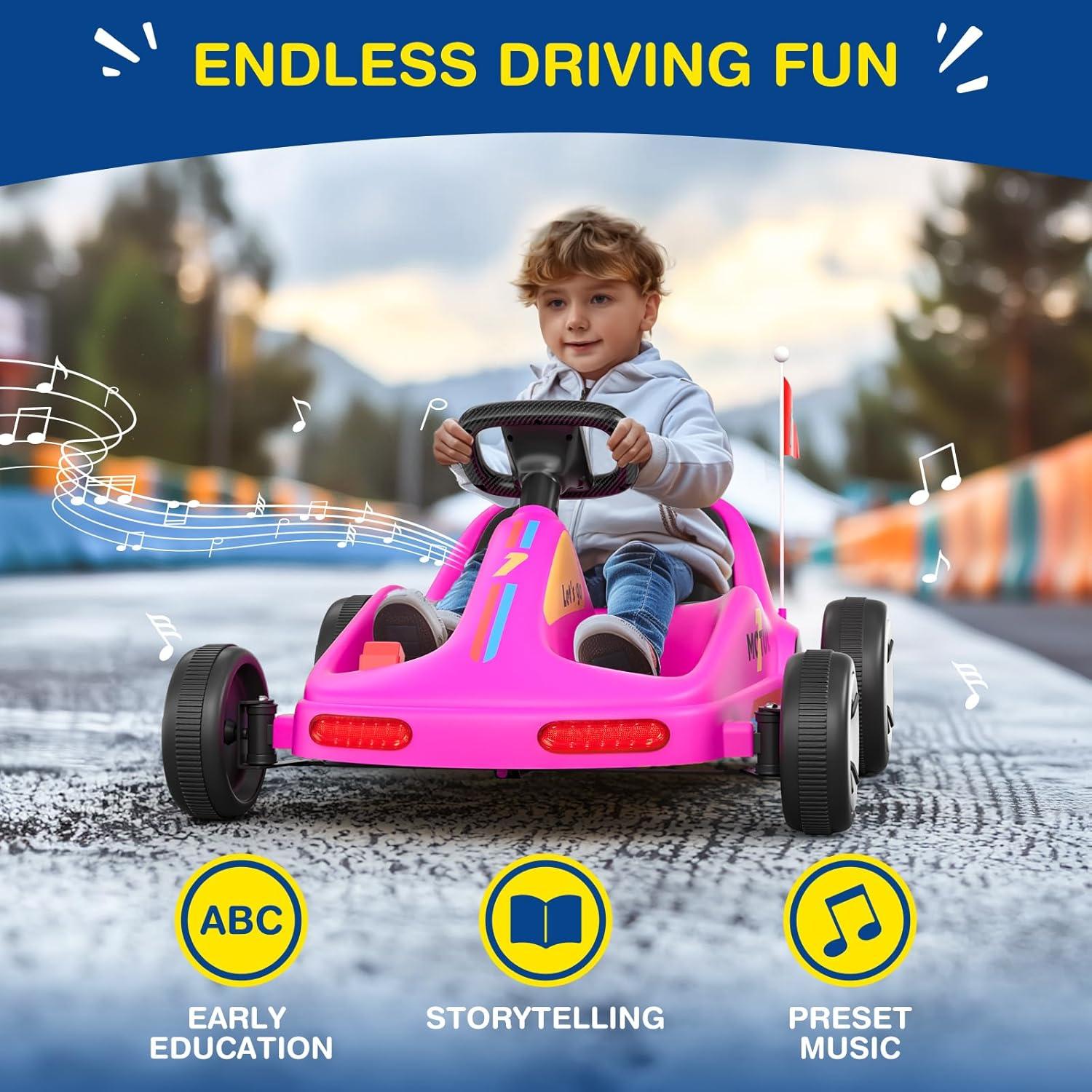 Tobbi 12v Kids Go Kart, Outdoor Battery Powered Ride On Car For Boys And Girls Aged 3-8, Childrens Electronic Toy Go Kart With 2 Speed Modes, Remote Control,bluetooth