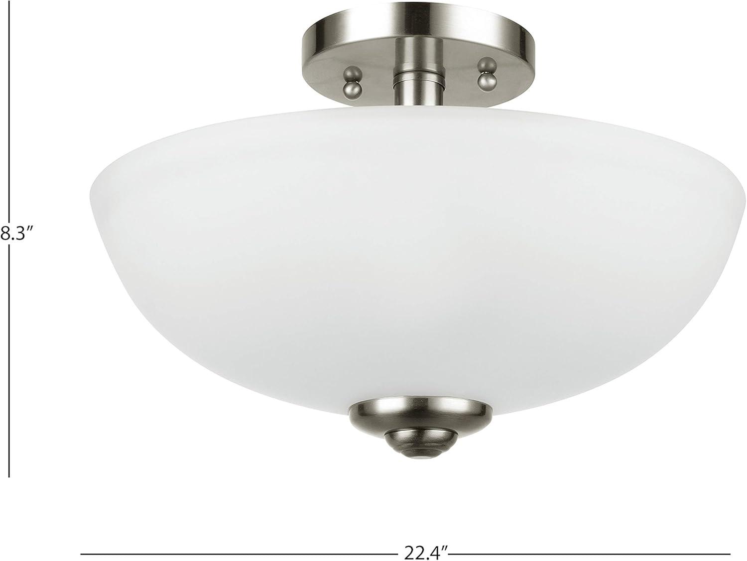 Globe Electric Vienna 2-Light Brushed Nickel Semi-Flush Mount with Frosted Glass Shade, 61025