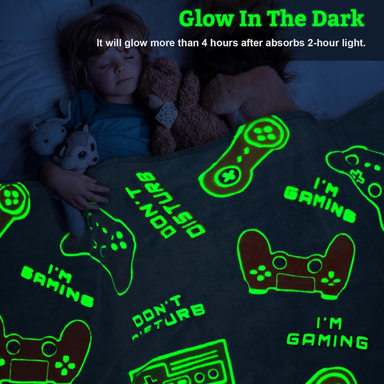 Glow in the Dark Gray Gaming Controller Blanket for Kids