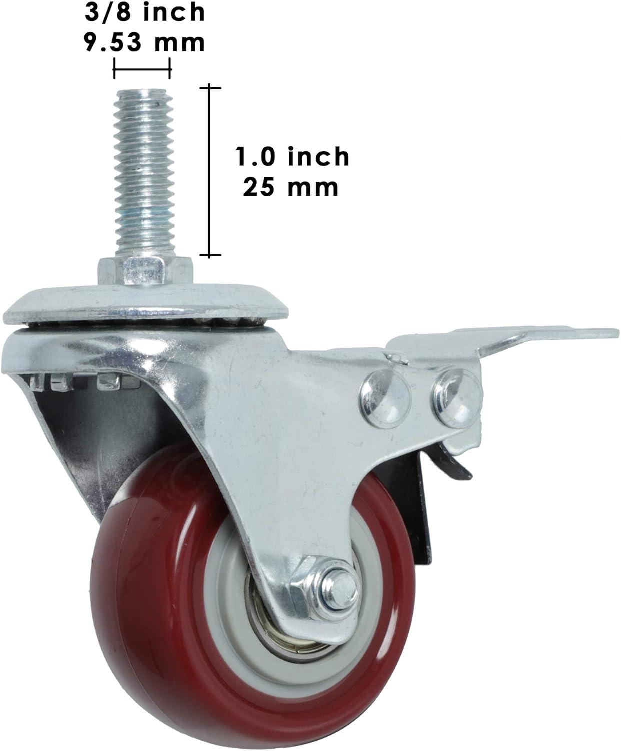 Caster Wheels Set of 4 with Brake Plate Swivel Casters Premium Polyurethane Wheels PU Load Bearing 1,200 Lbs Lockable Anti-wear Smooth Casters Red