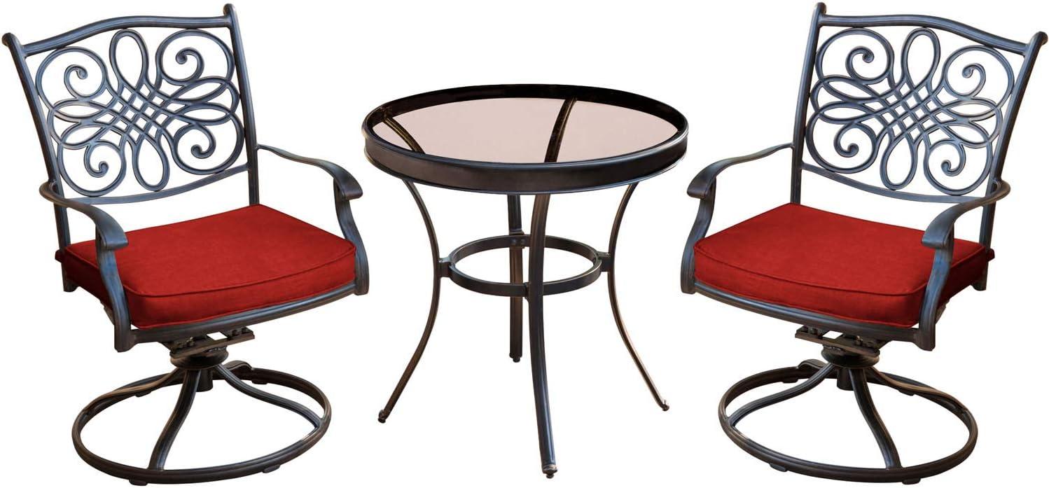 Bronze Cast Aluminum 3-Piece Patio Bistro Set with Red Cushions