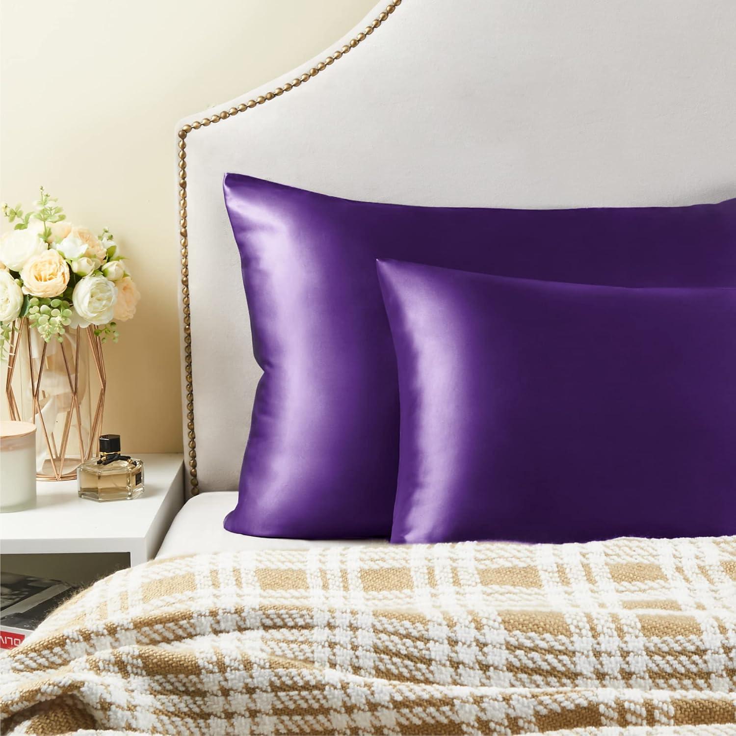 Tainini Clearance!!! Bedsure Satin Pillowcase for Hair and Skin - Silky Pillowcase 20x30 Inches - Set of 2 with Envelope Closure, Similar to Silk Pillow Cases, Gifts for Women Men(Purple）