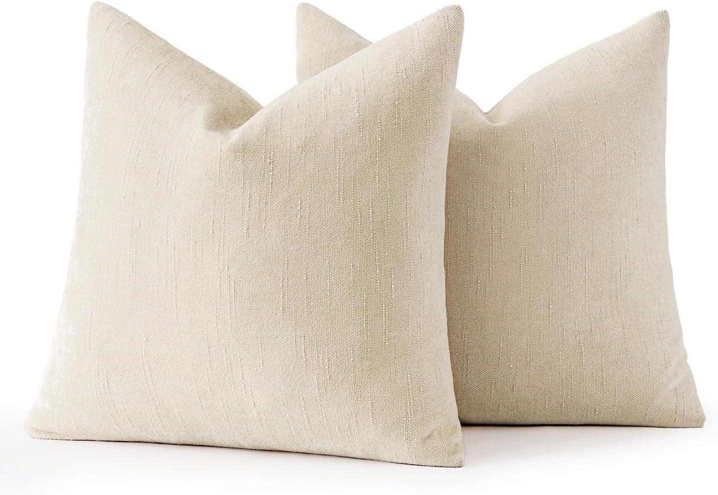 MIULEE Throw Pillow Covers Boho Farmhouse 18x18 Set of 2 Decorative Beige Couch with Fringe Chic Cotton Pillowcases Home Decor Accents for Cushion Soft Bed Living Room