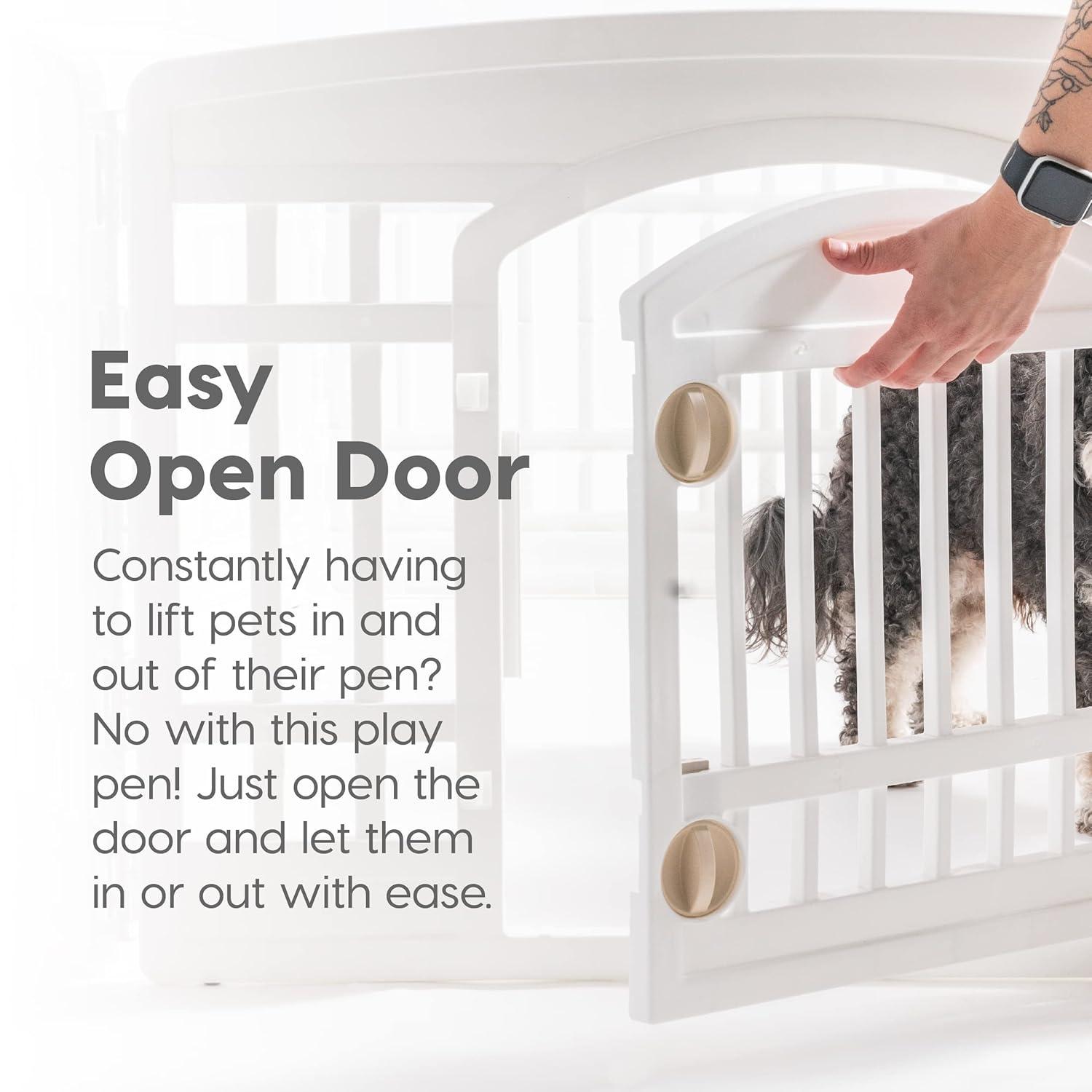 IRIS USA 24" Exercise 6-Panel Pet Playpen with Door, Dog Cat Playpen For Puppy Small Dogs Keep Pets Secure Easy Assemble Easy Storing, White