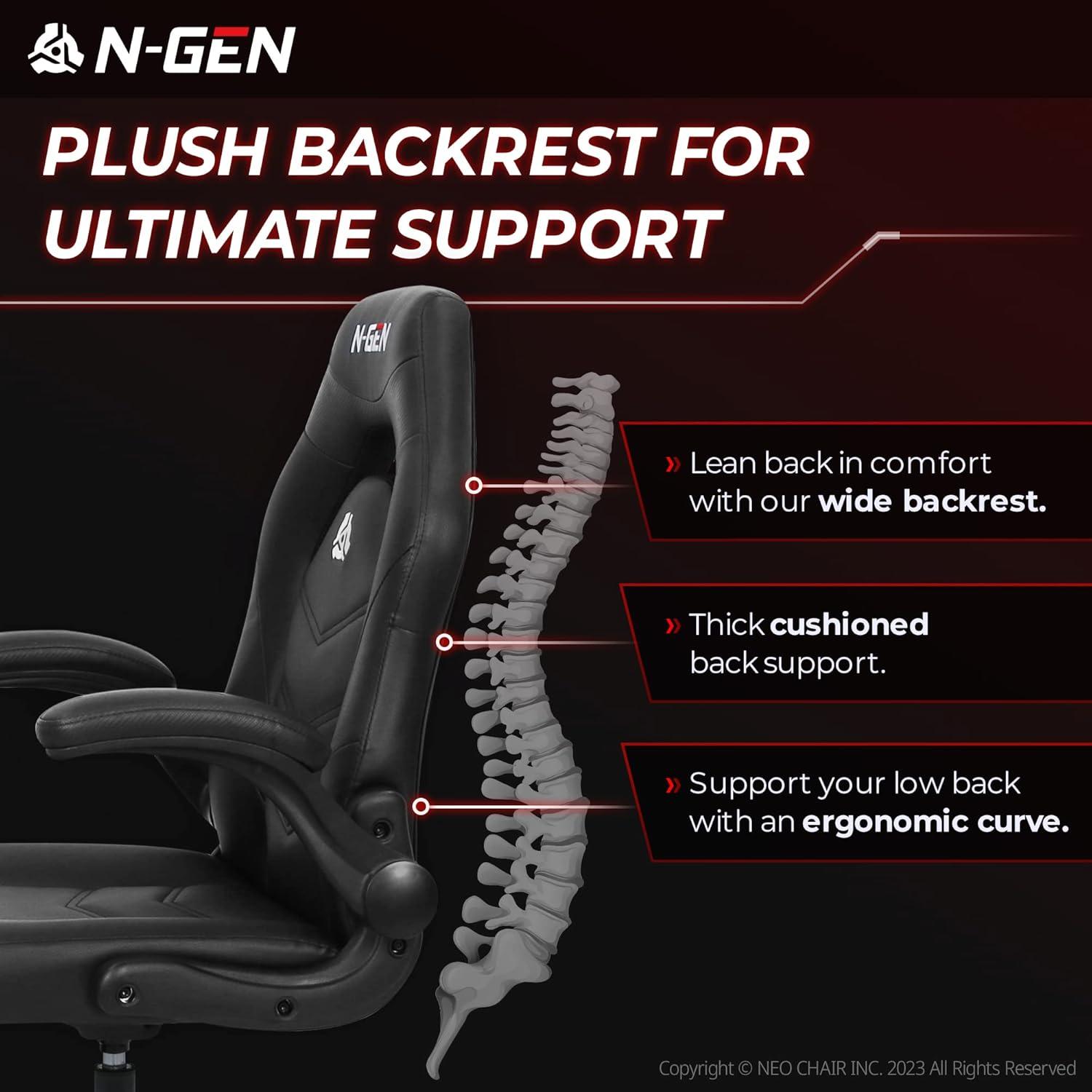 Neo Chair N-GEN Adjustable Ergonomic Faux Leather Swiveling PC & Racing Game Office Desk Chair with Flip-Up Arms