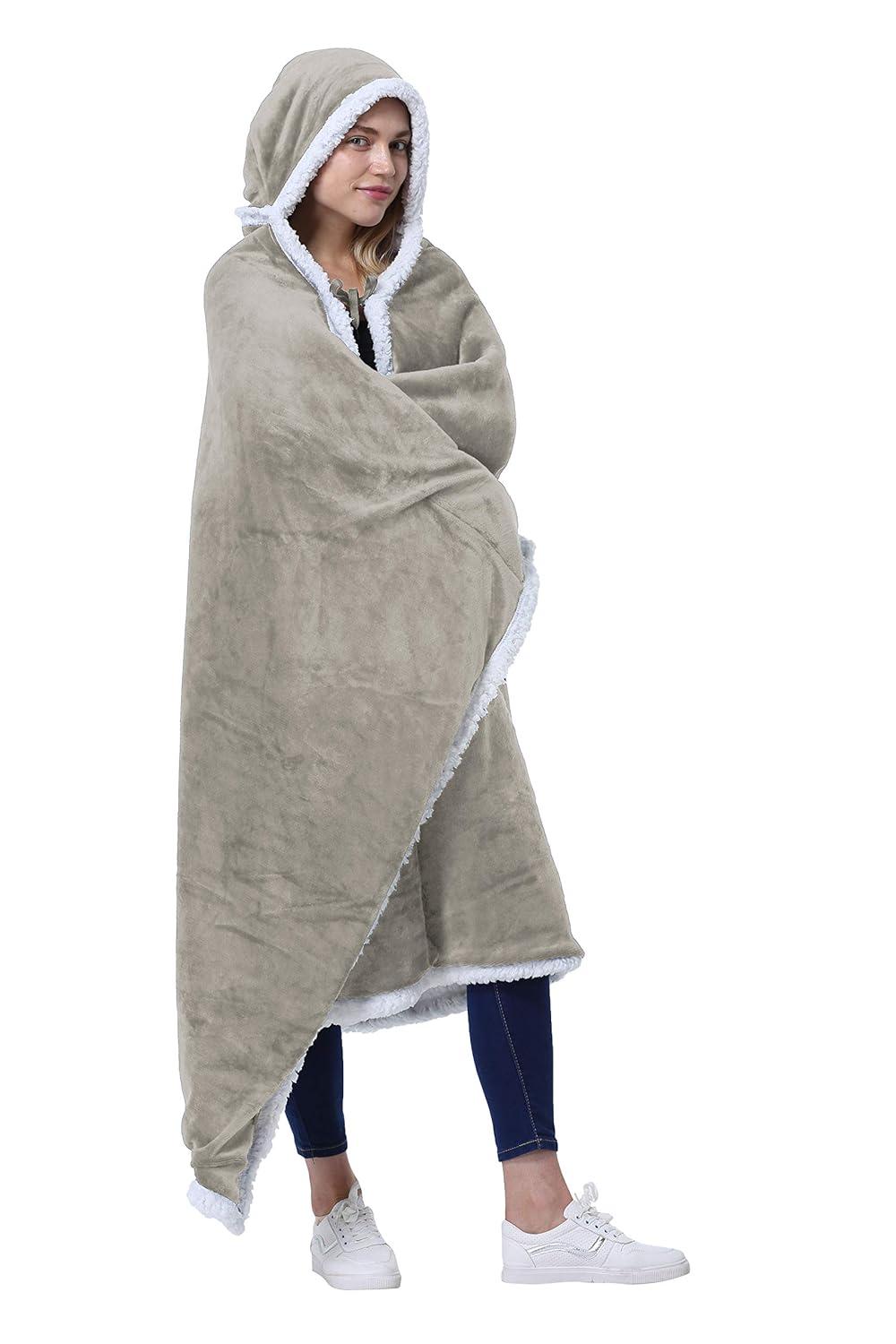 Catalonia Catalonia Sherpa Fleece Throw Cape, Wearable Blanket Wrap with Hand Pockets, Soft Lightweight Cozy