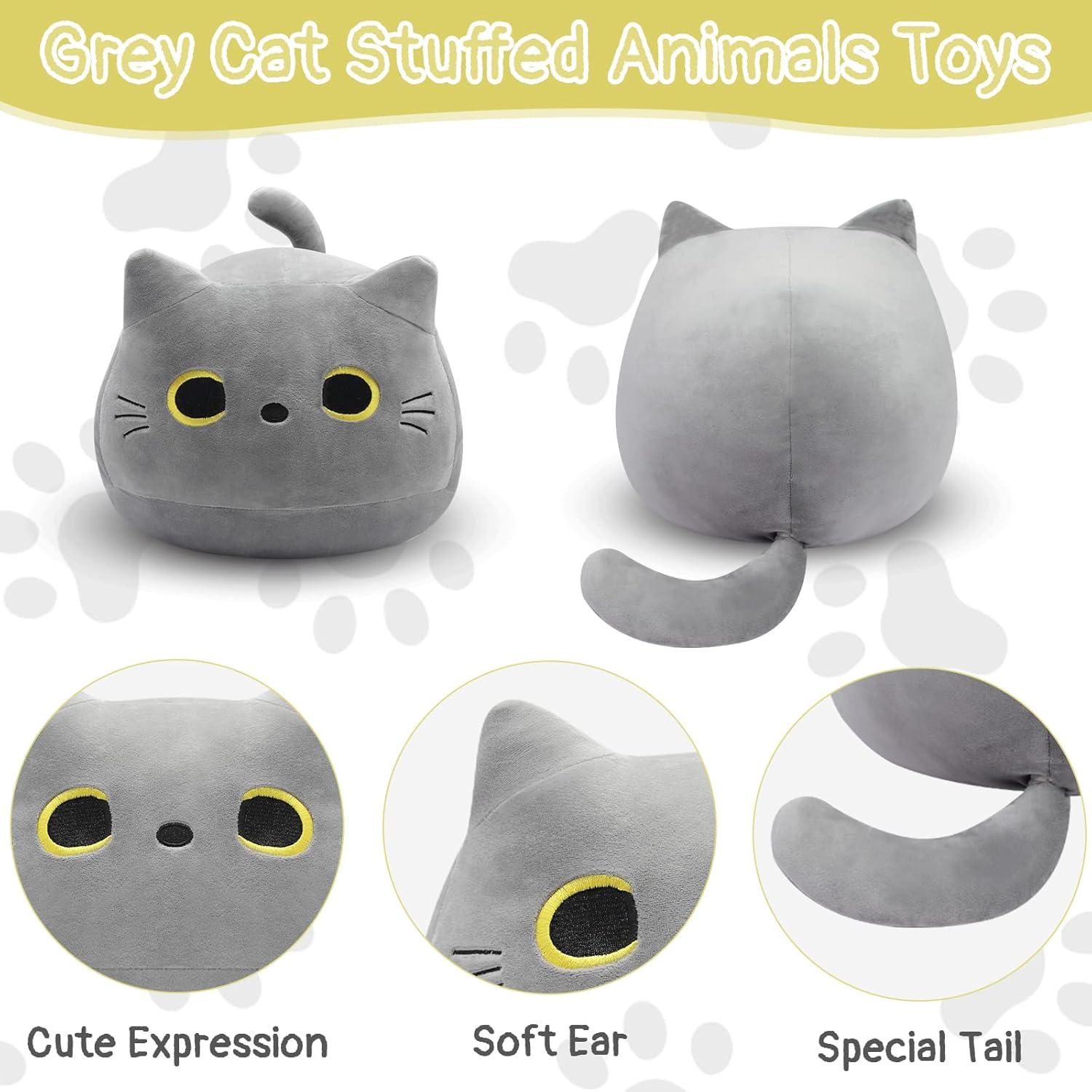 Gray Cat Plush Pillows Toys, 12inch Kawaii Gray Cat Stuffed Animals Plush Toys, Cute Soft Cat Plushie Stuffed Kitten for Birthday Valentines Gifts Home Car Decoration