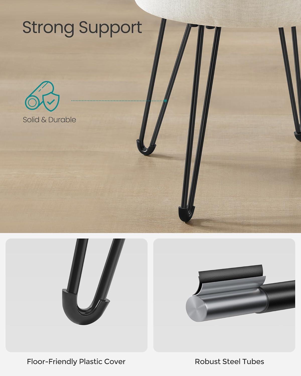 SONGMICS Vanity Stool Chair, Small Ottoman Stool with Storage, Vanity Chair, 15.4 Dia. x 17.4 Inches, 4 Metal Legs, for Makeup Room, for Living Room, Bedroom, Cream White ULOM002W01