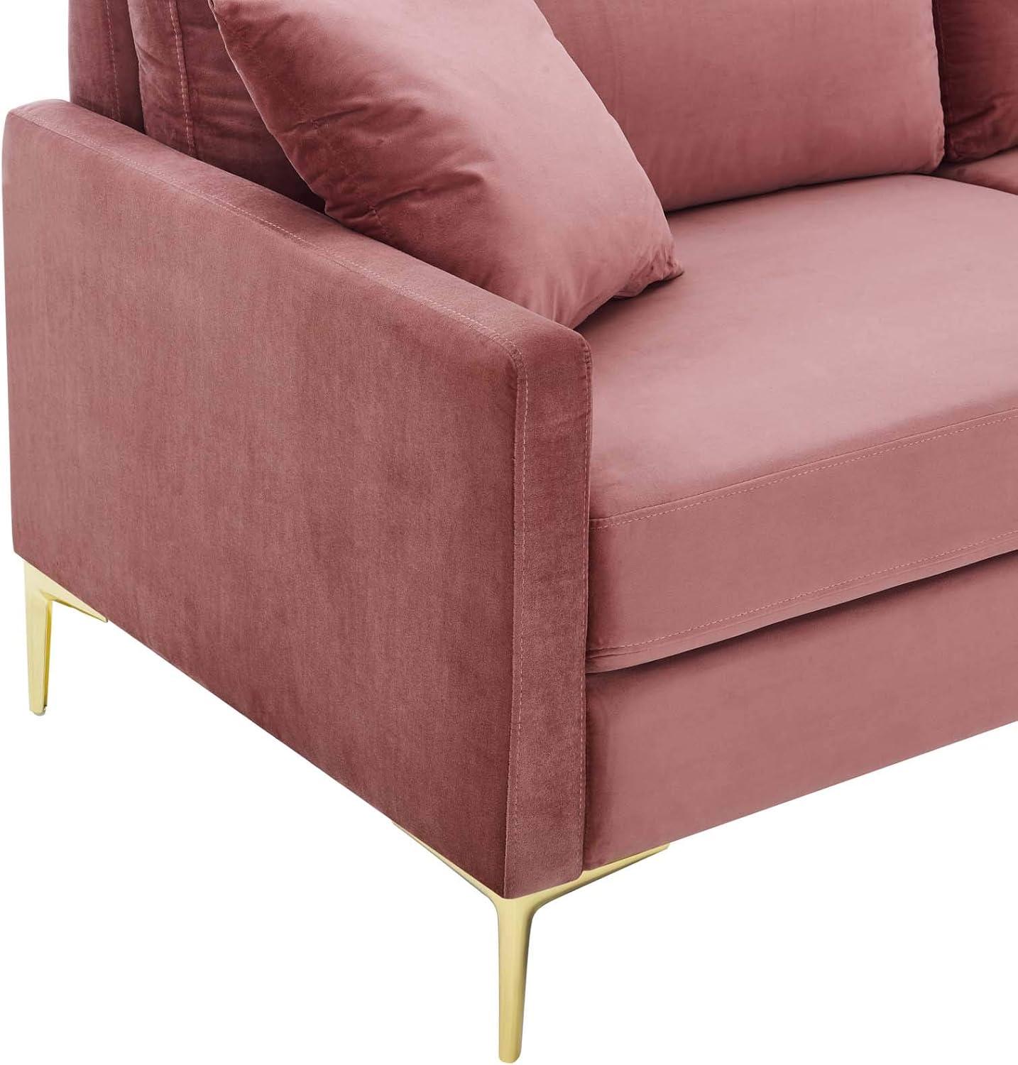 Modway Juliana Performance Velvet Sofa in Dusty Rose Pink & Gold