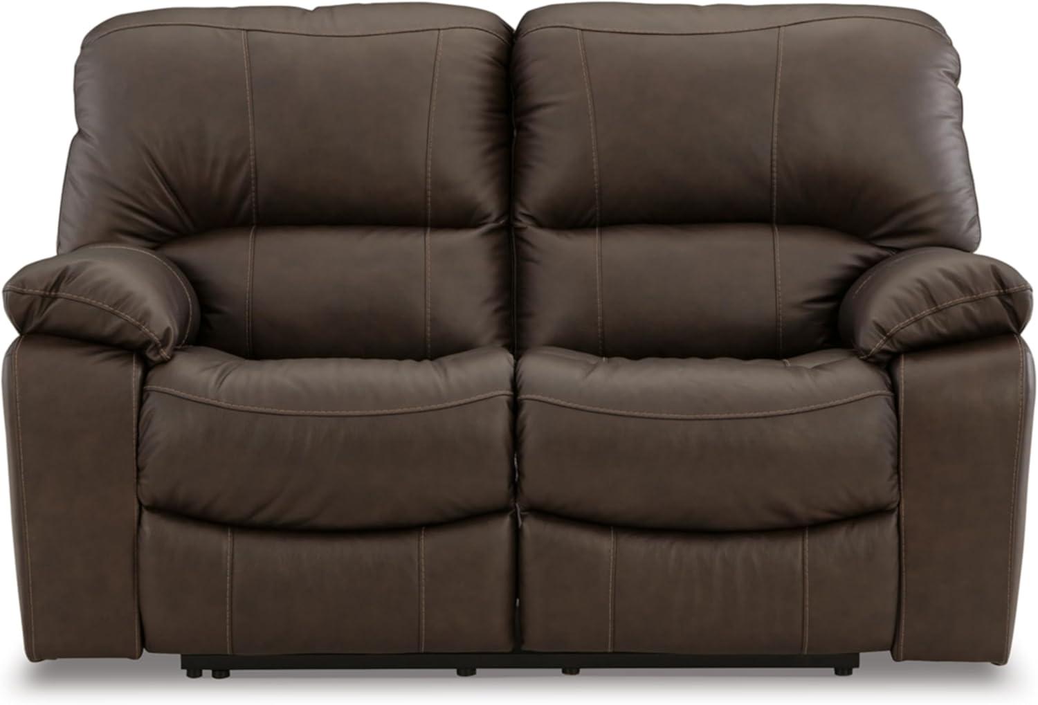 Dark Brown Faux Leather Power Reclining Loveseat with Pillow-top Arm