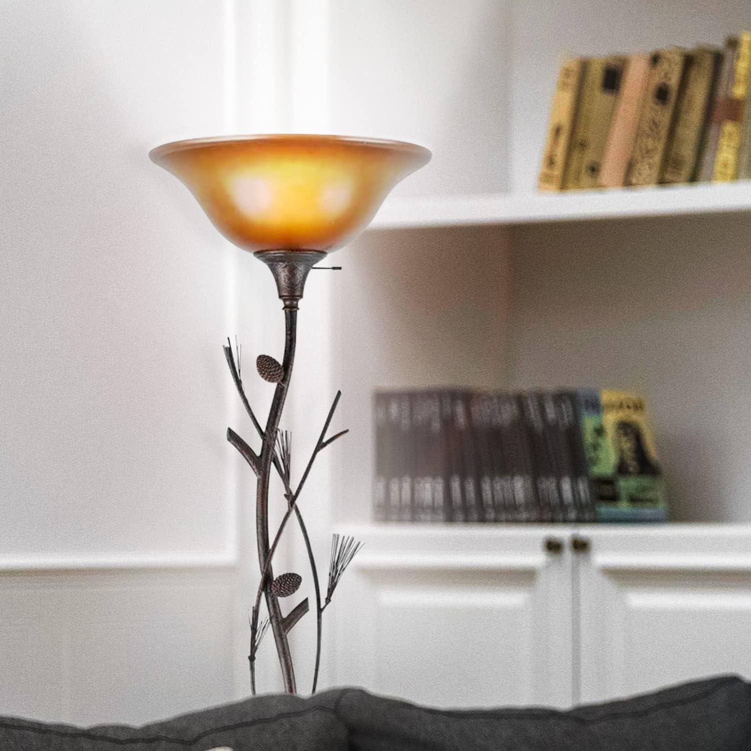 Wildon Home® 72" Rusted Torchiere Floor Lamp With Brown Frosted Glass Dome Shade