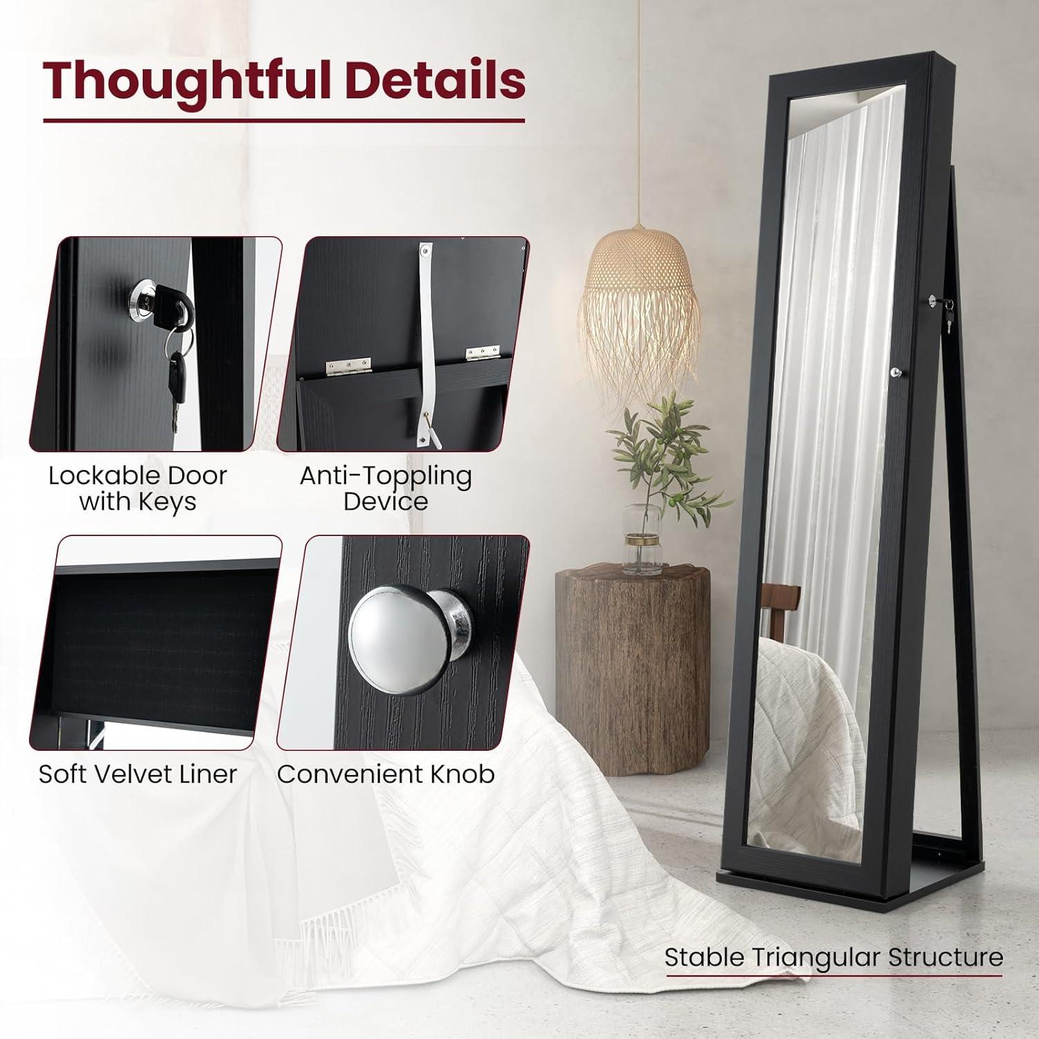 NIERBO Lockable Jewelry Organizer Mirror - Stylish Storage Solution For Women