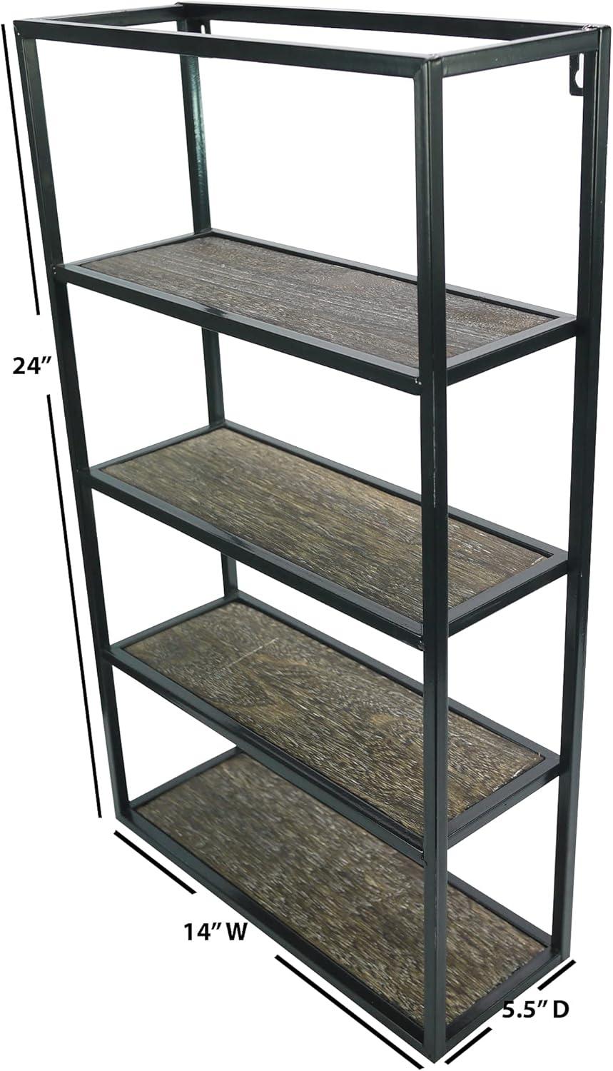 27" Rustic Brown Wood and Black Metal 4-Tier Wall Shelf