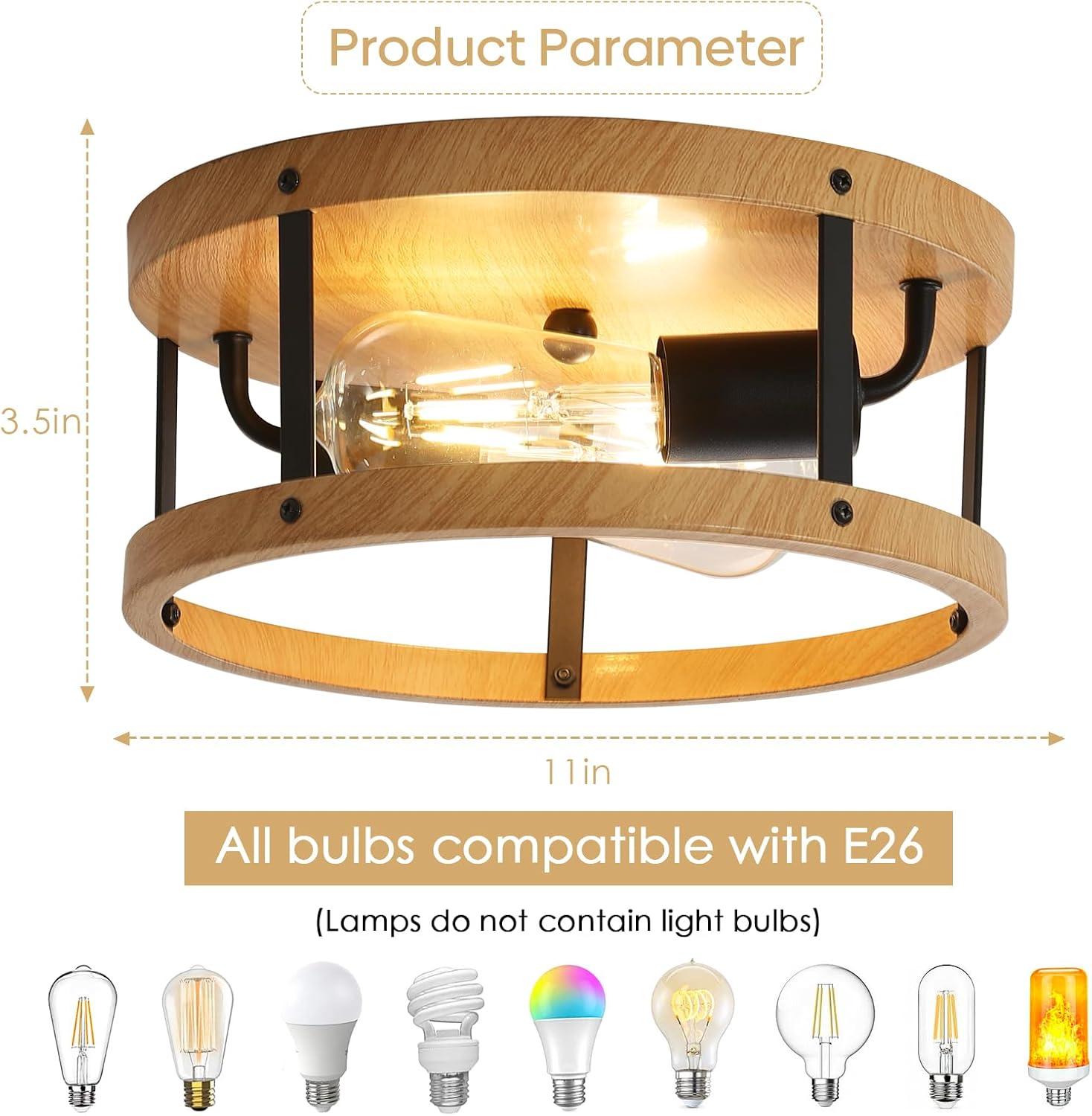 2-Light Industrial Flush Mount Ceiling Light Fixture,Black Farmhouse Ceiling Light Fixture,Modern Flush Mount Light Fixture for Kitchen Bedroom Living Room Hallway 2 Pack