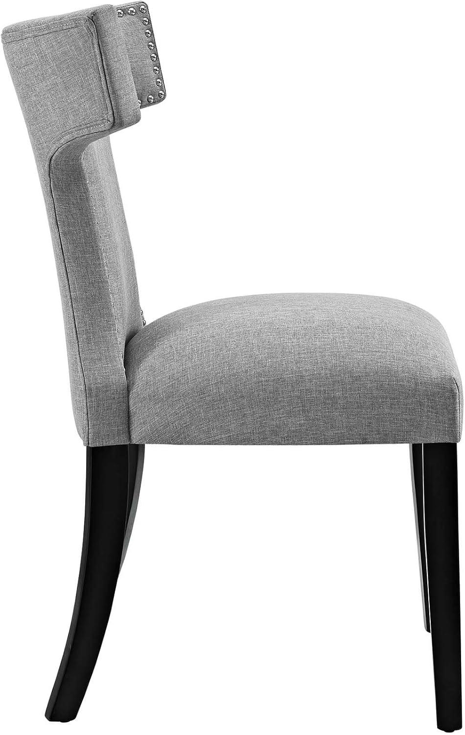 Light Gray Upholstered Wood Side Chair with Nailhead Trim