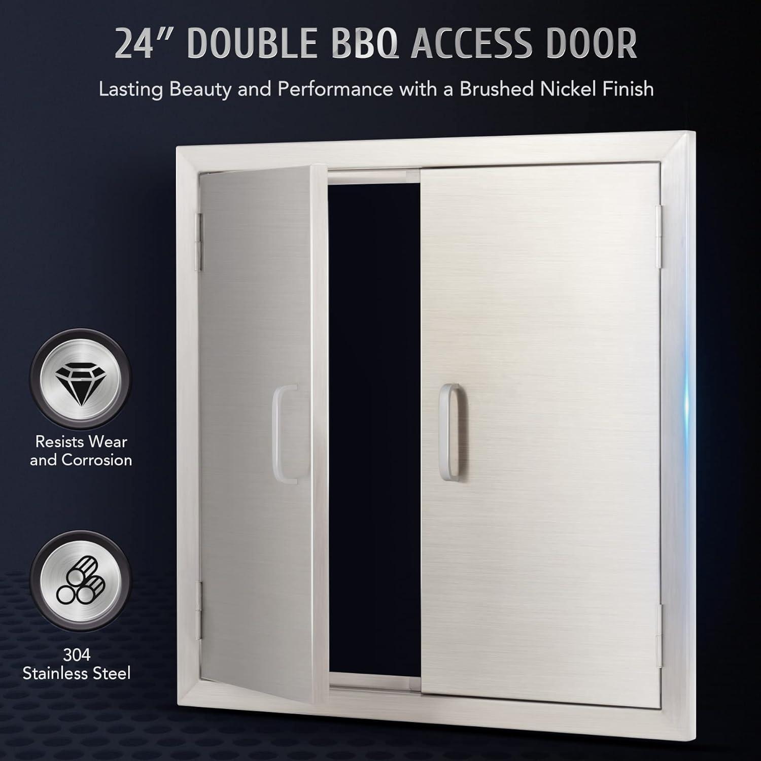 24" Silver Stainless Steel Double Outdoor Kitchen Access Doors