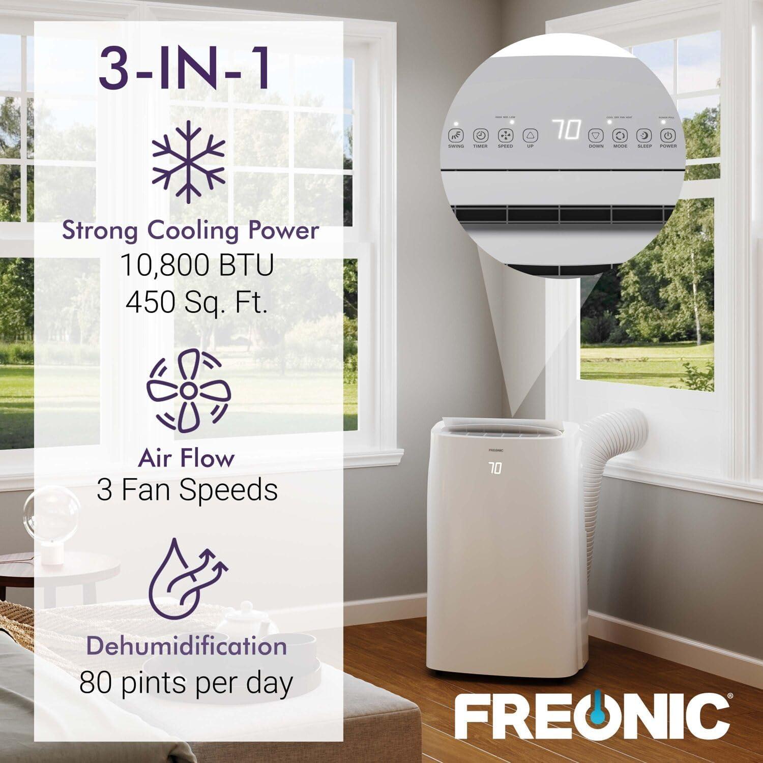 Freonic 14,500 BTU ASHRAE/10,800 BTU DOE 450 sq. ft. Portable Air Conditioner with Remote