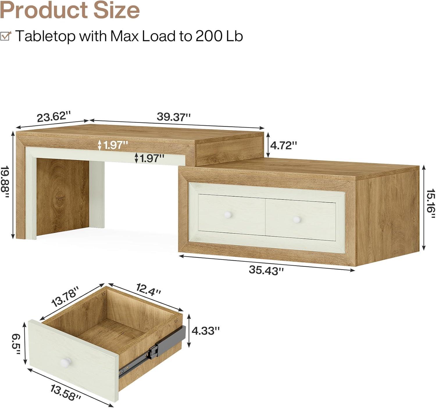 Tribesigns Extendable Coffee Table with 2 Drawers