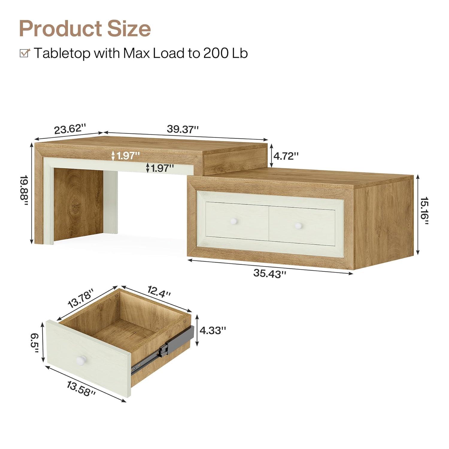 Tribesigns Extendable Coffee Table with 2 Drawers