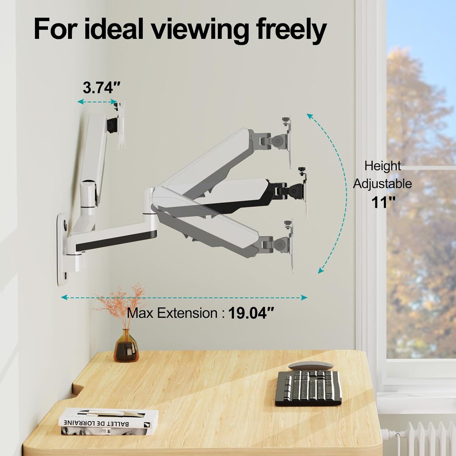 White Dual Monitor Wall Mount with Gas Spring Arms