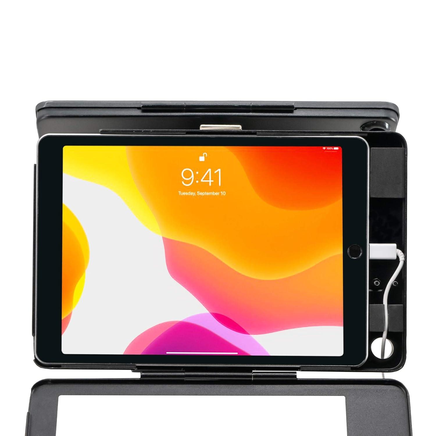 Black Dual Tablet Kiosk Stand with Lockable Enclosures