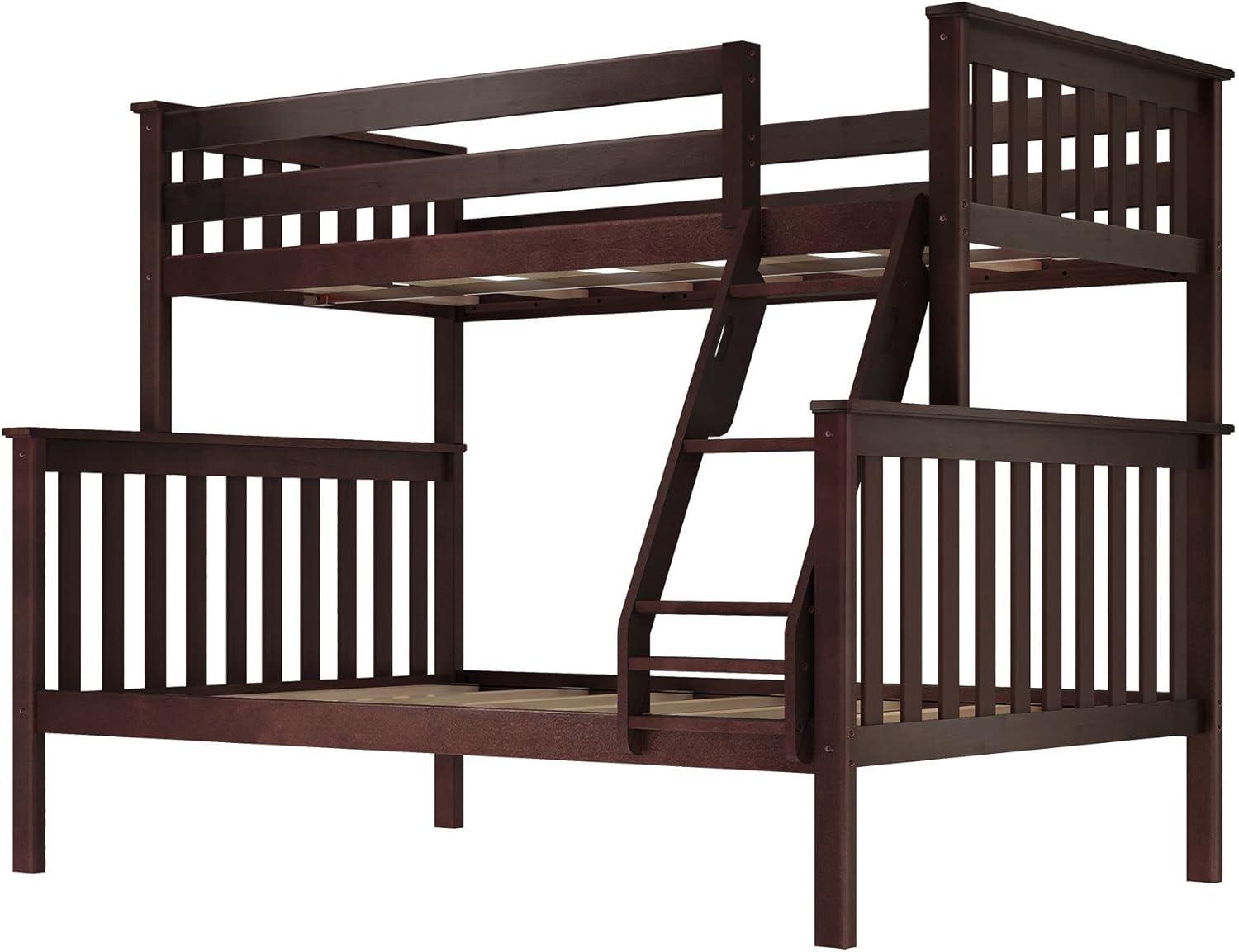 Max & Lily Bunk Bed Twin over Full Size, Solid Wood Bunk Beds with Ladder for Kids