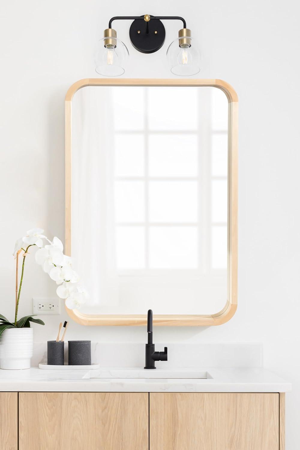 Kate & Laurel All Things Decor 24"x36" Hutton Wood Framed Radius Rectangle Mirror Natural