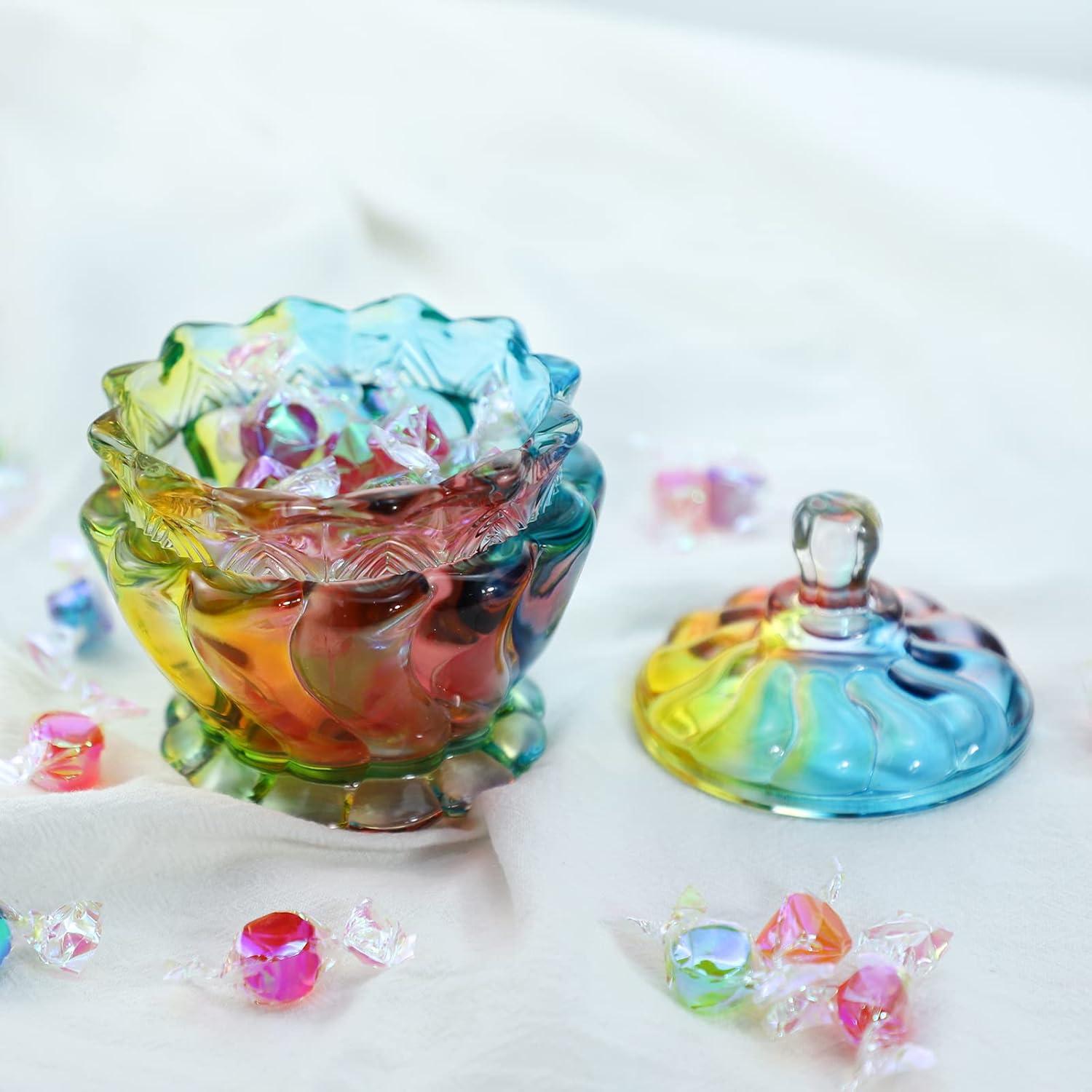 Royal Embossed Clear Glass Apothecary Jar With Lids, Candy Jar Containers Wedding Candy Buffet Jars Crystal Jewelry Box Food Jar 7oz