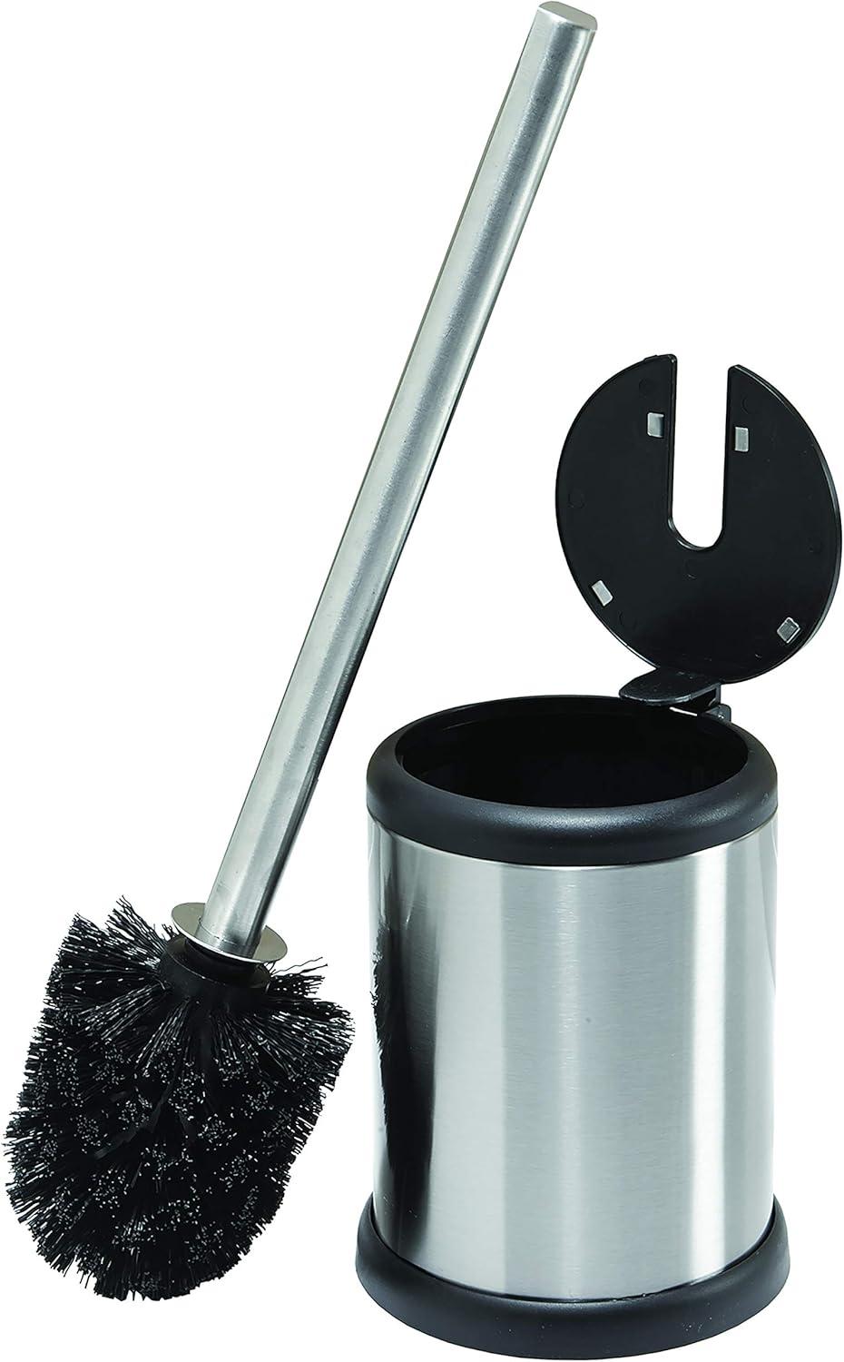 Self Closing Lid Toilet Brush and Holder Stainless Steel - Bath Bliss