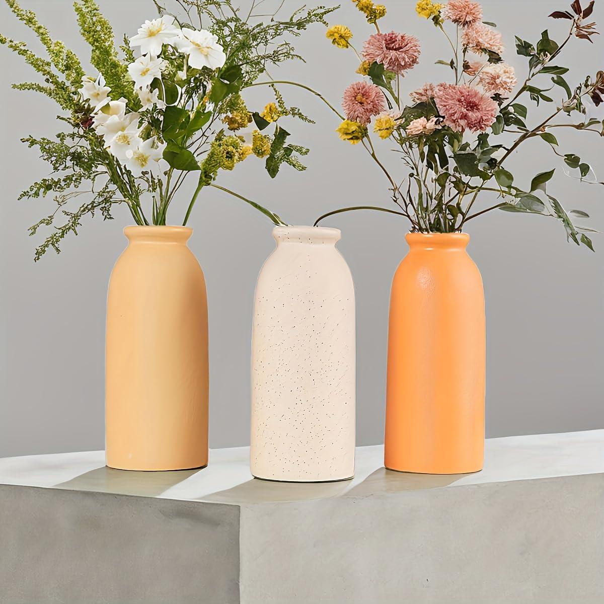 Latitude Run® Set Of 3 Multicolor Ceramic Vases For Home Decor, Farmhouse Style Centerpieces For Living Room, Table, Fireplace, Or Entryway (Blue Mix)