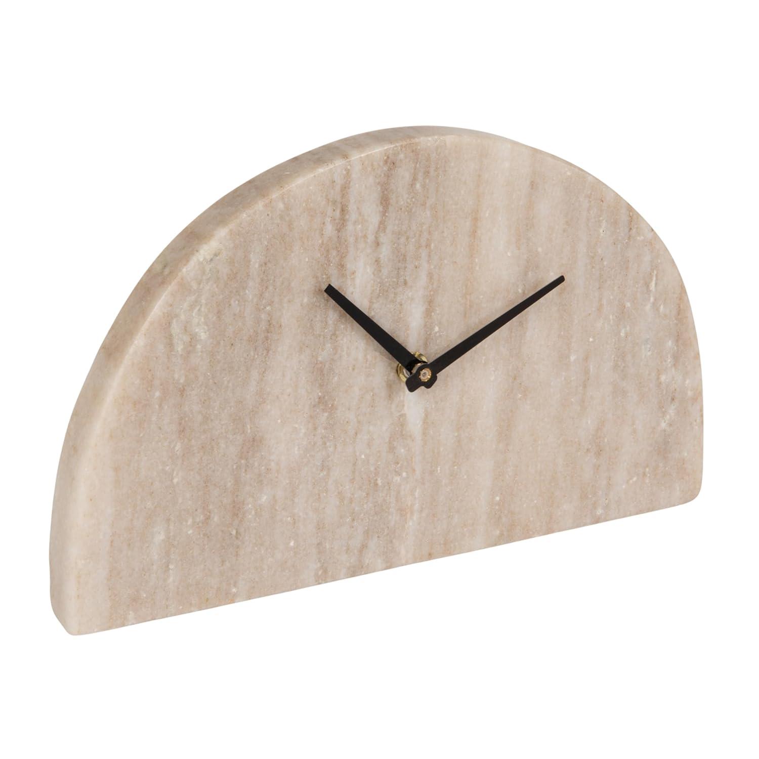 Bloomingville Decorative Half Moon Marble Mantel Clock, Beige and Black