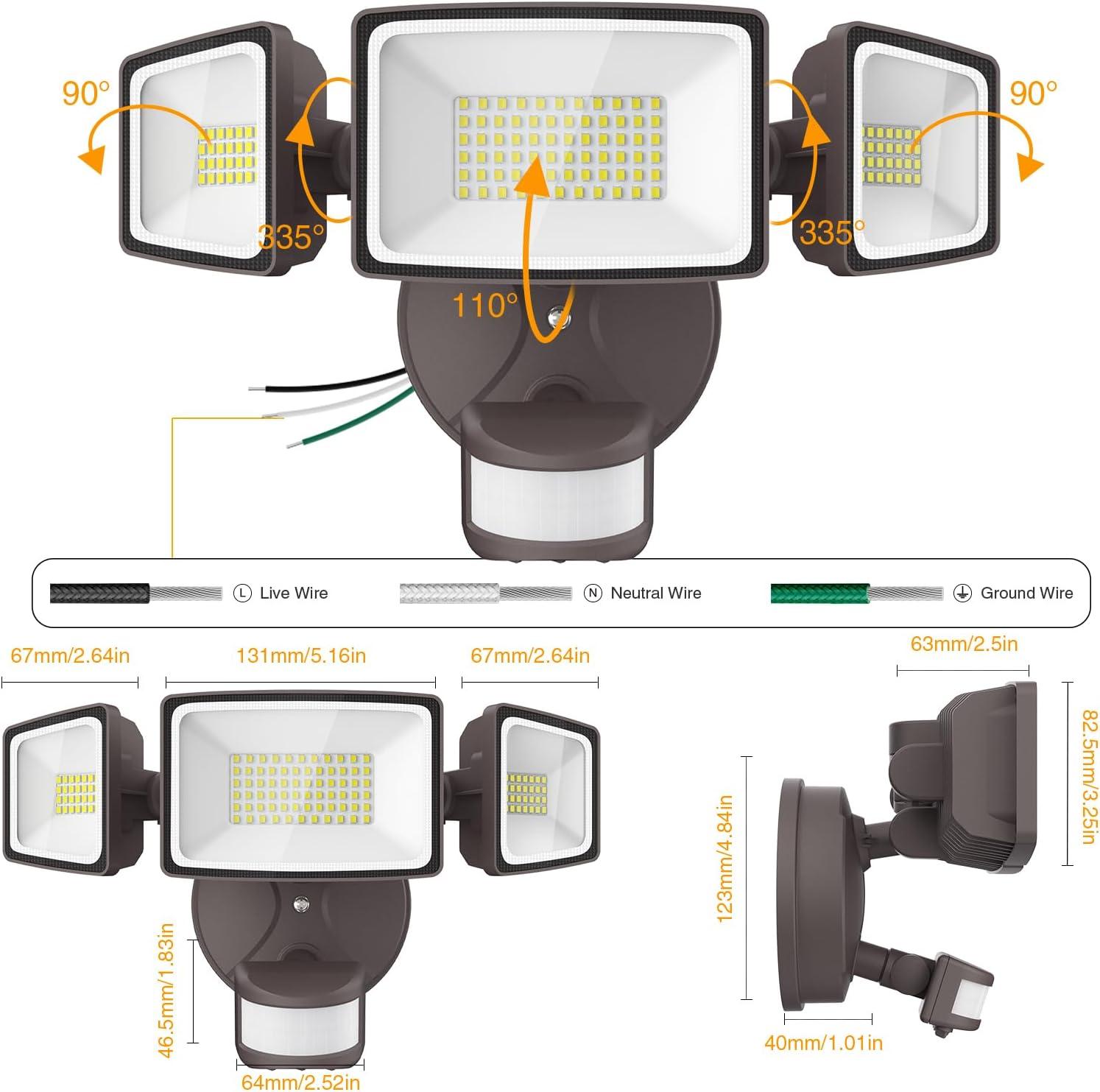 Brown 65W LED Motion Sensor Security Flood Light