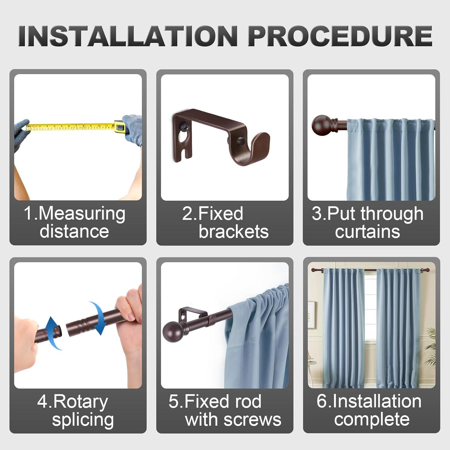 Bronze Curtain Rods for Bedroom with Brackets,5/8 Inch Diameter Small Window Curtain Rod 28 to 48 Inches,Easy Install Drapery Rods