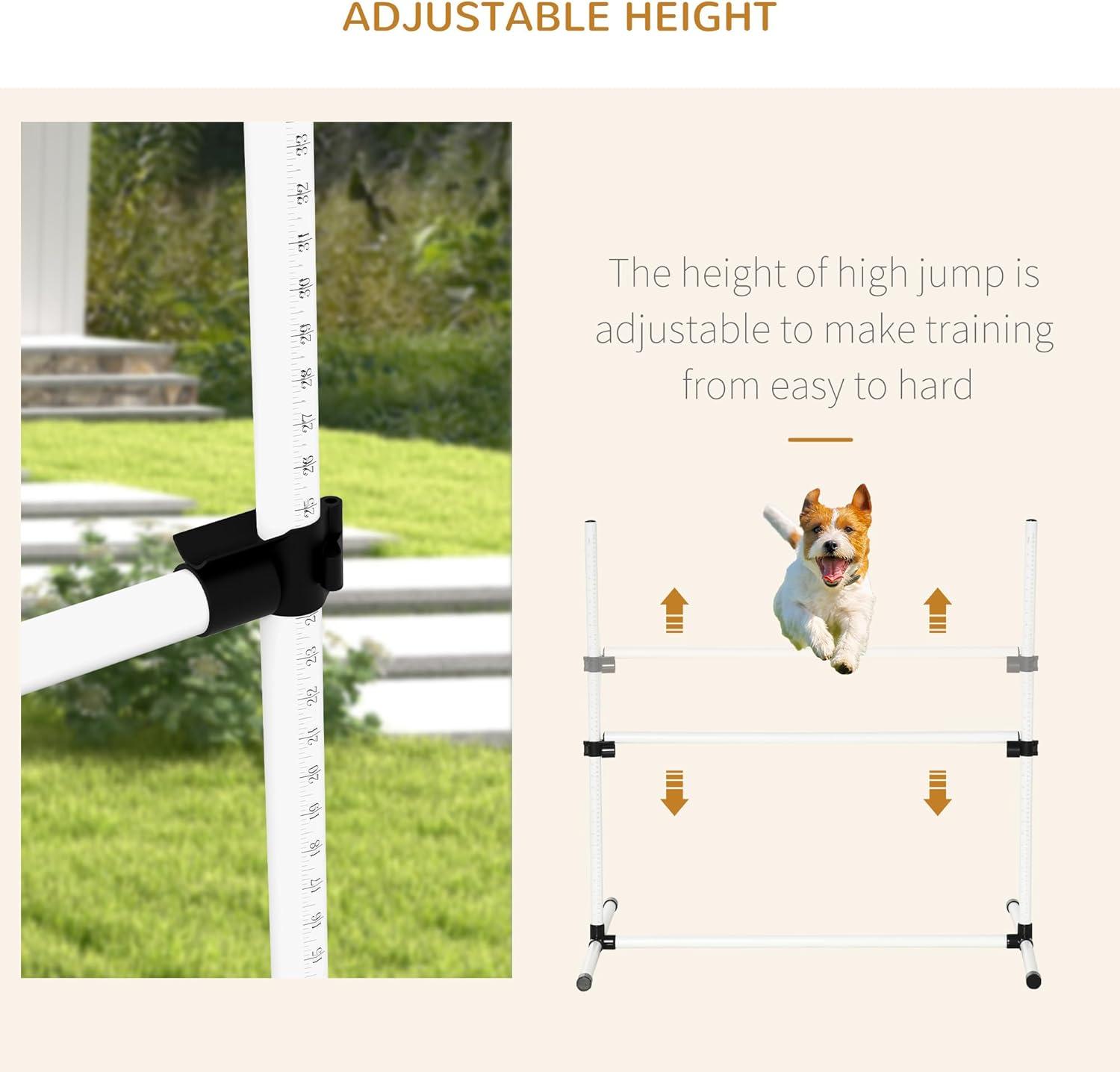 Adjustable Height White Dog Agility Training Kit with Carry Bag