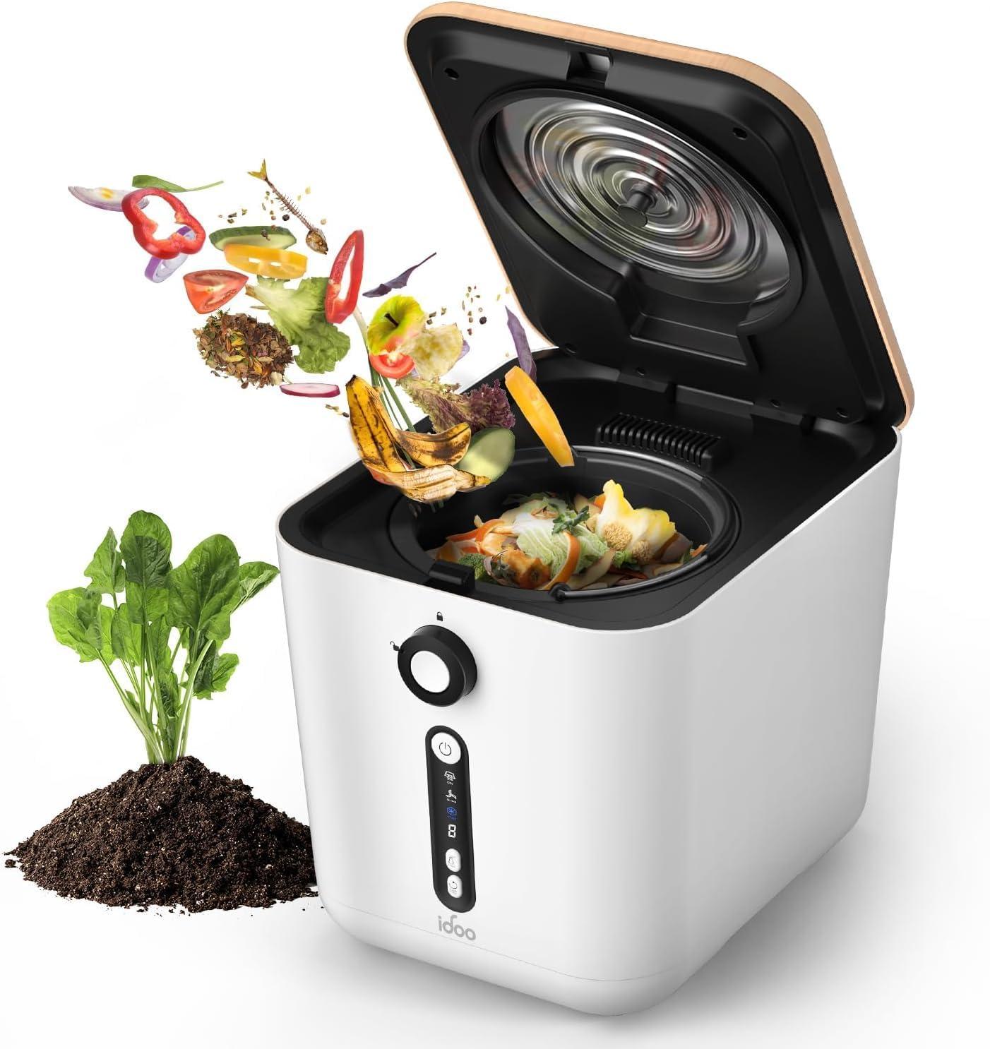 iDOO Electric Kitchen Waste Composter, Automatic Smart Compost Bin with Carbon Filter, Odor-Free, 3L Capacity, White