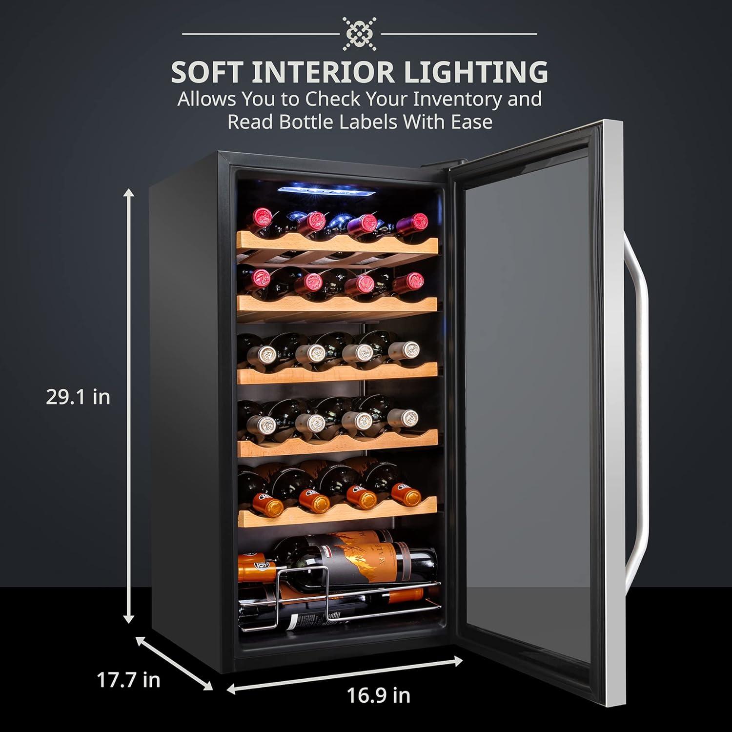 Ivation 24 Bottle Stainless Steel Freestanding Wine Cooler with LED Lighting