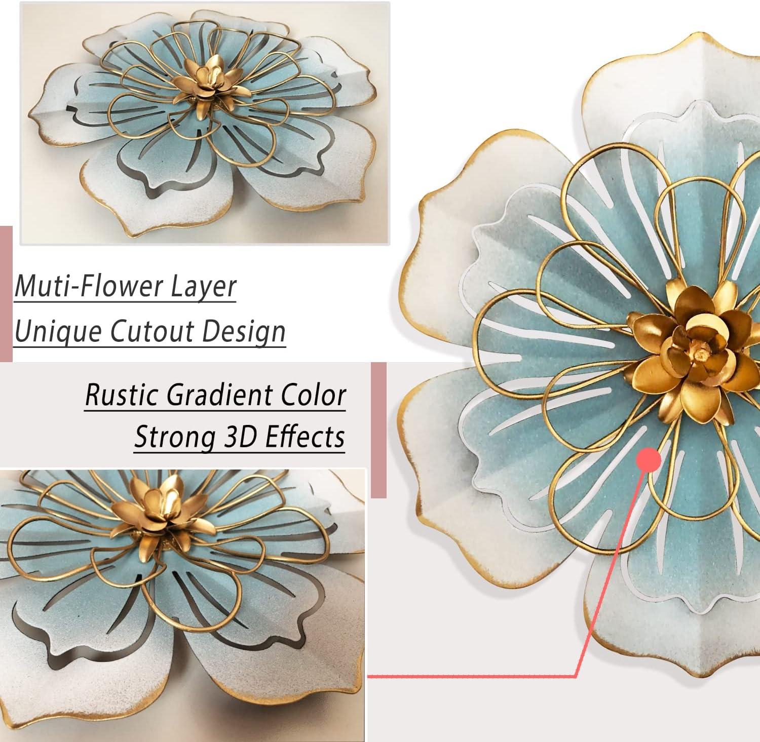 Blue and Gold 8.3'' Rustic Metal Flower Wall Sculpture