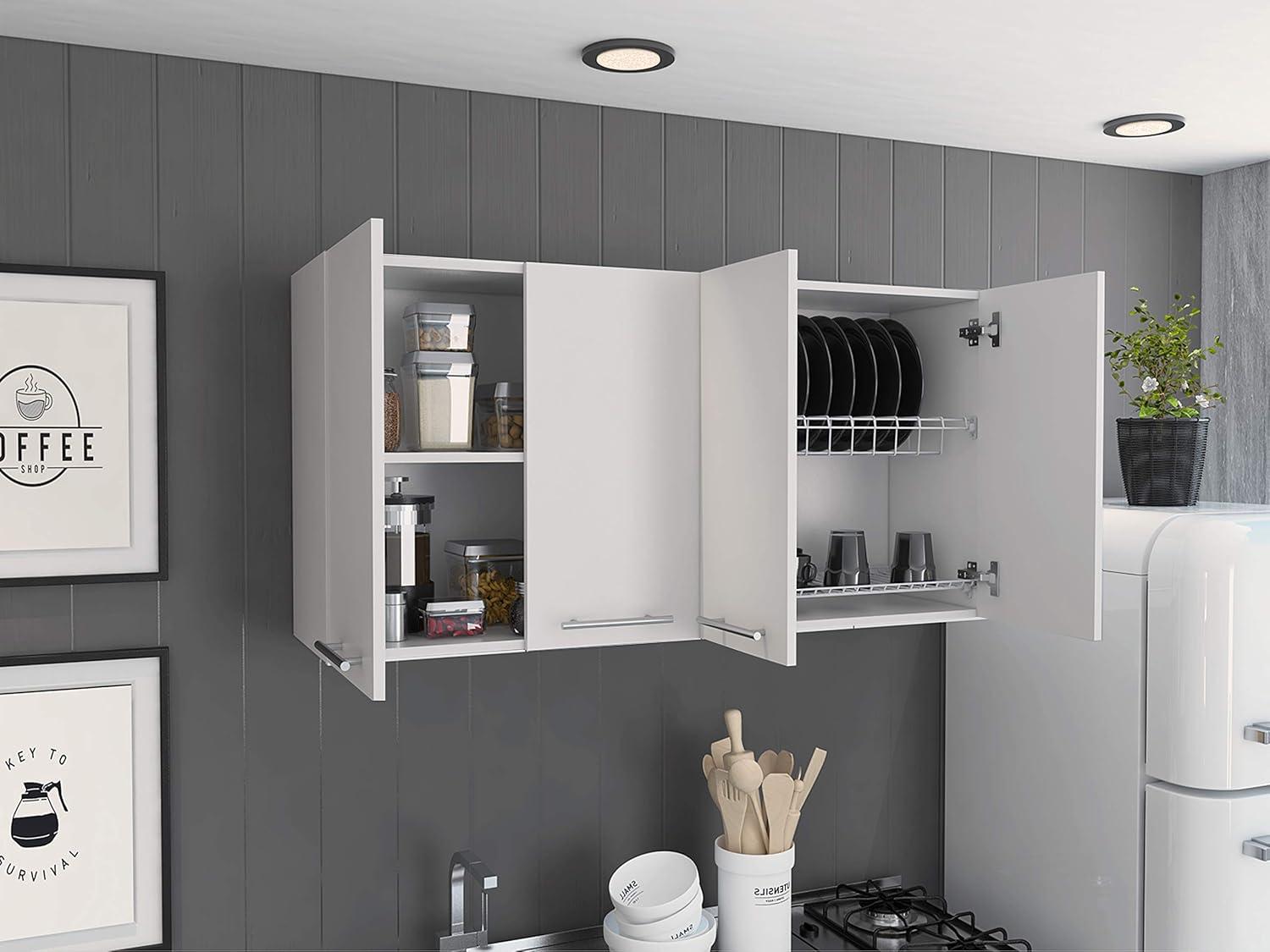 Depot E-Shop Wall Cabinet 24" H, four Doors, with two internal Shelves and internal plate and glass organizer