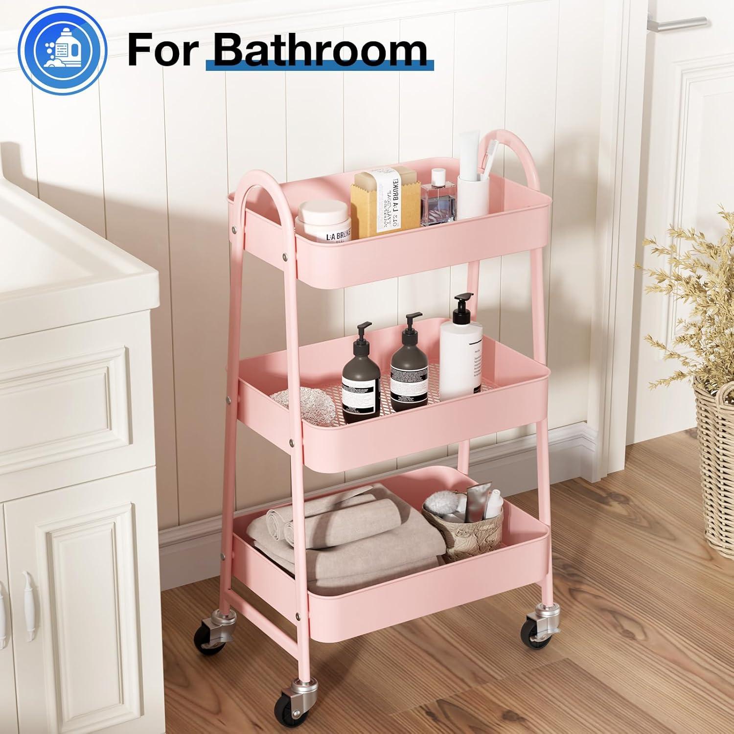 Green Metal 3-Tier Rolling Utility Cart with Lockable Wheels
