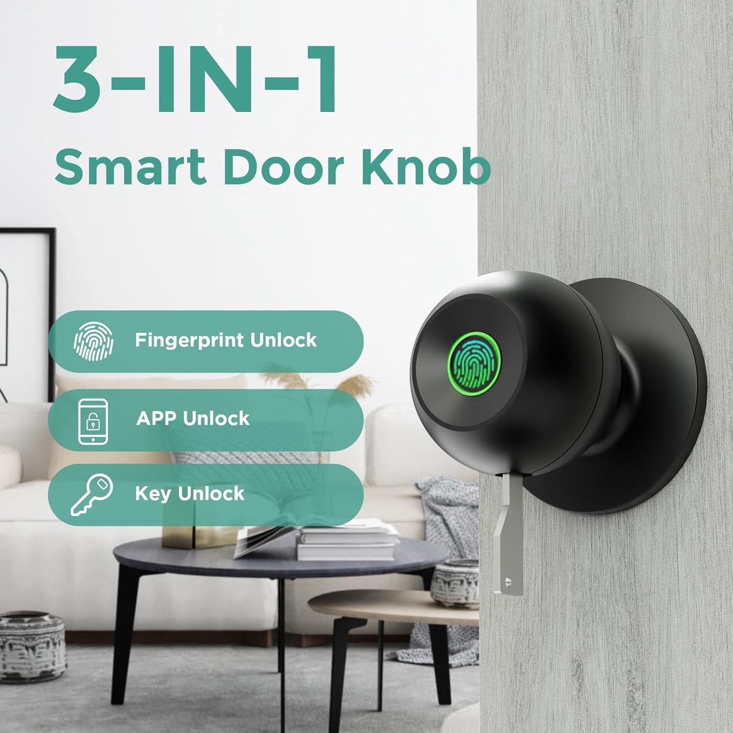 Ghome Fingerprint Smart Door Knob Lock App Control Biometric with Type-C Charge