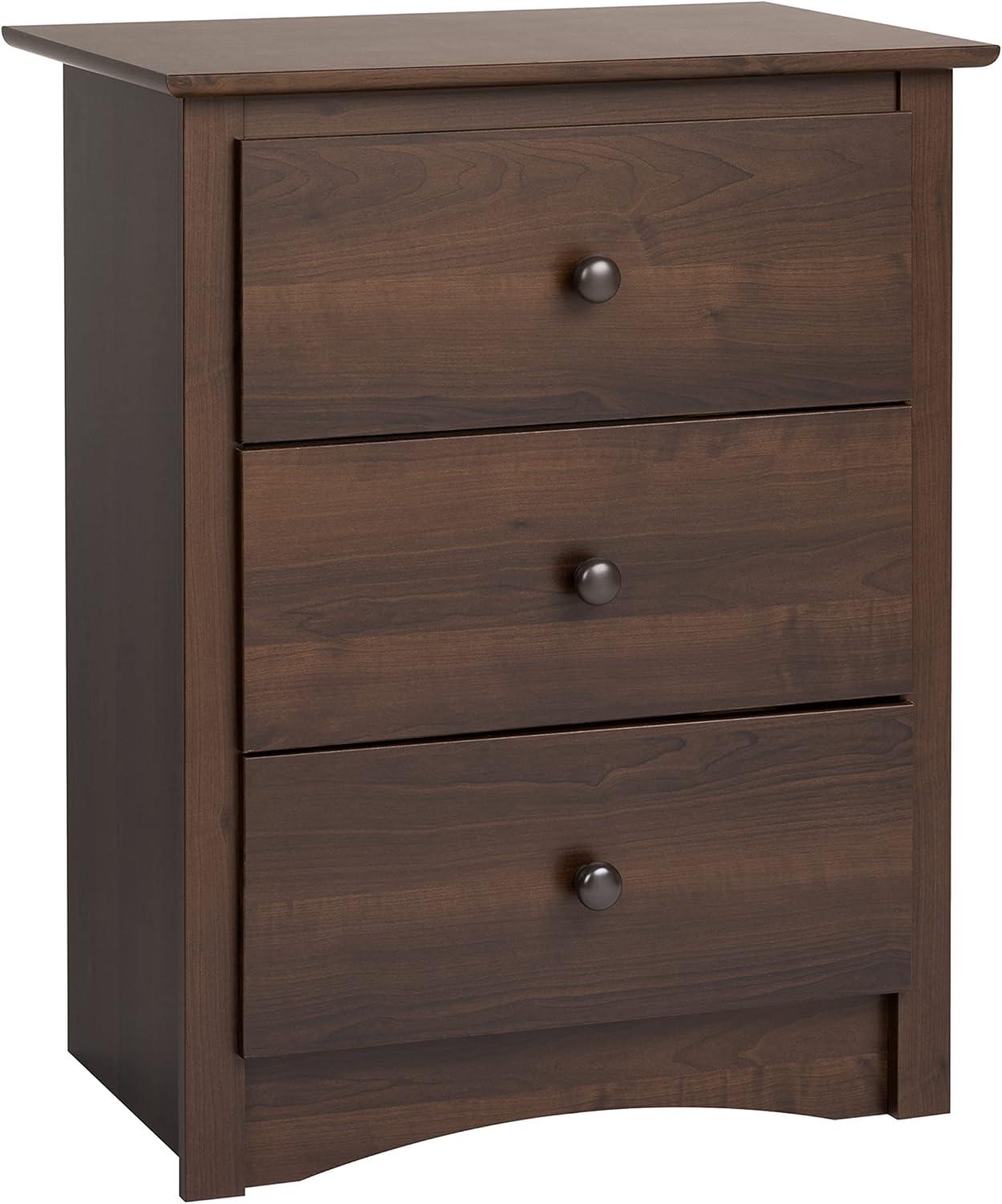 Espresso 3-Drawer Tall Nightstand with Metal Knobs