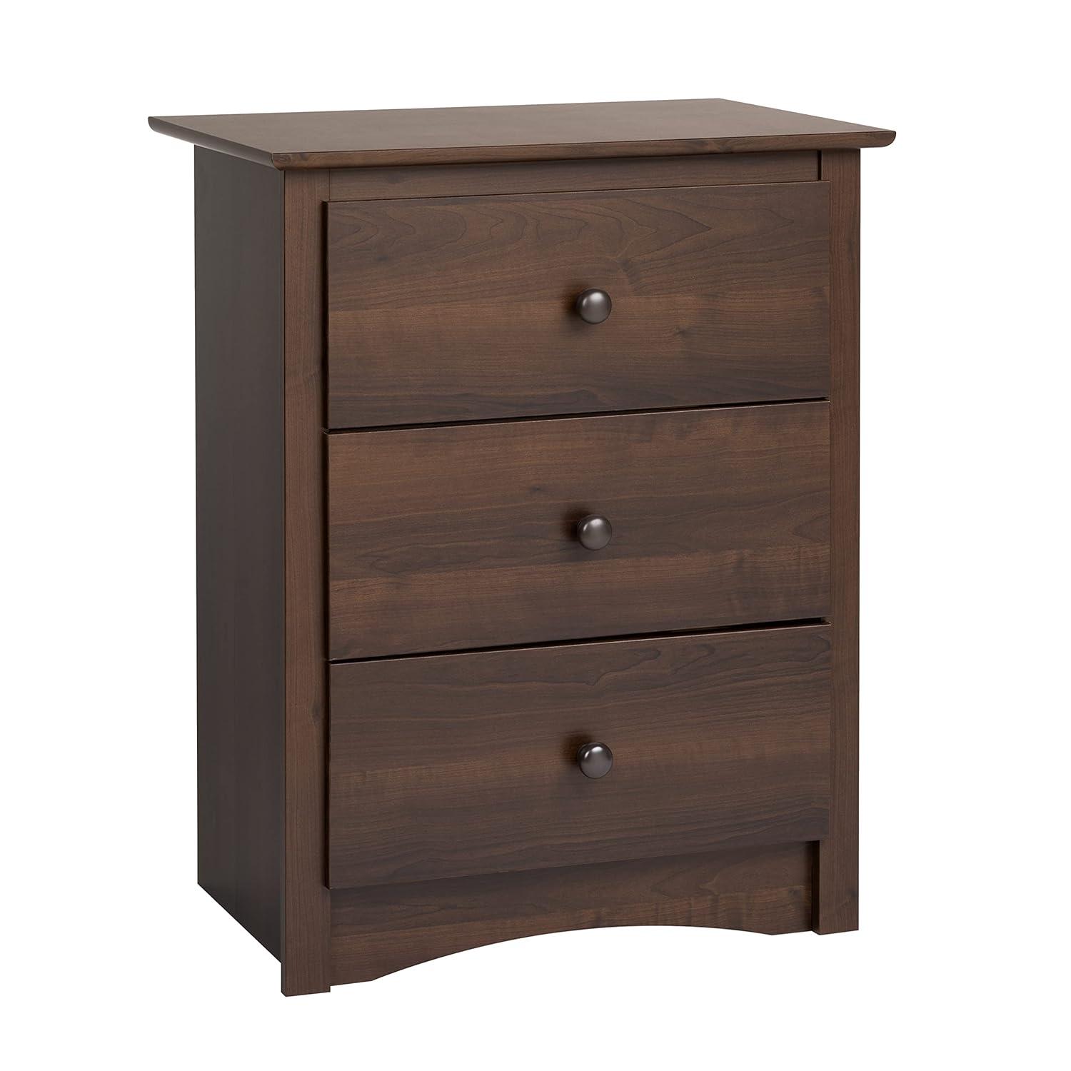Prepac Fremont Nightstand - Espresso: Wood Composite, 3 Storage Drawers, Bedroom Furniture