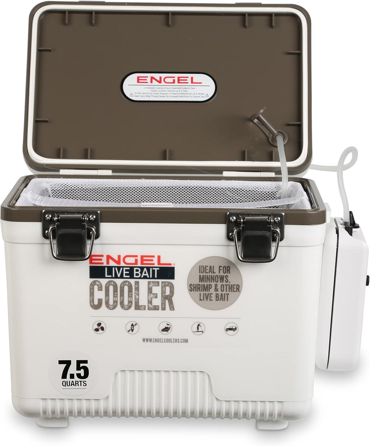 ENGEL 13 Qt Live Bait Cooler with 2-Speed Portable Aerator Pump - White